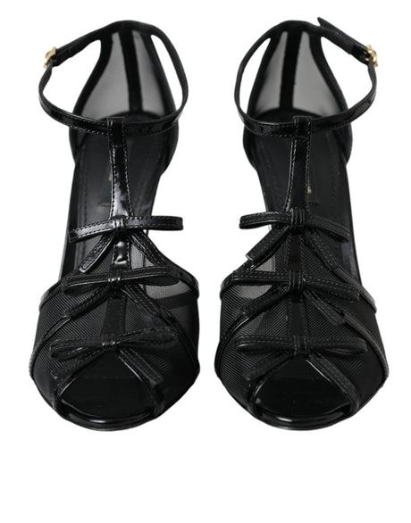 Dolce & Gabbana Black Mesh T-strap Heels Sandals Shoes - Hilstor