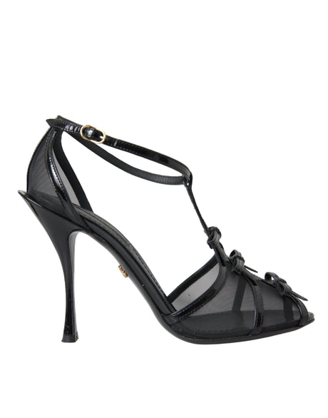 Dolce & Gabbana Black Mesh T-strap Heels Sandals Shoes - Hilstor