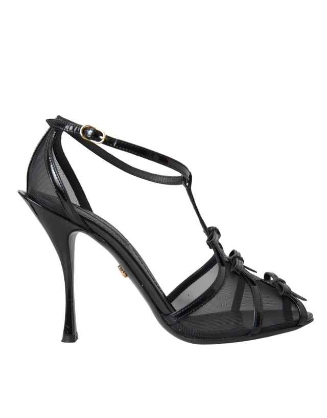 Dolce & Gabbana Black Mesh T-strap Heels Sandals Shoes - Hilstor