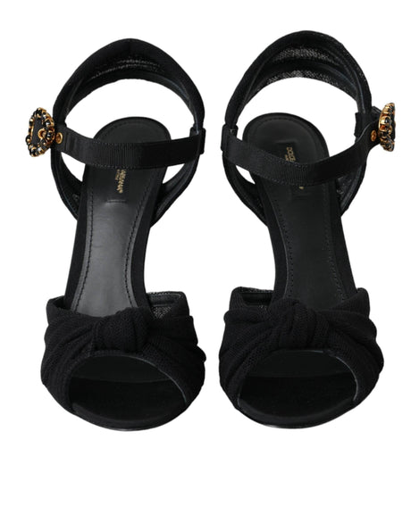 Dolce & Gabbana Black Suede Crystals Keira Sandals Shoes - Hilstor