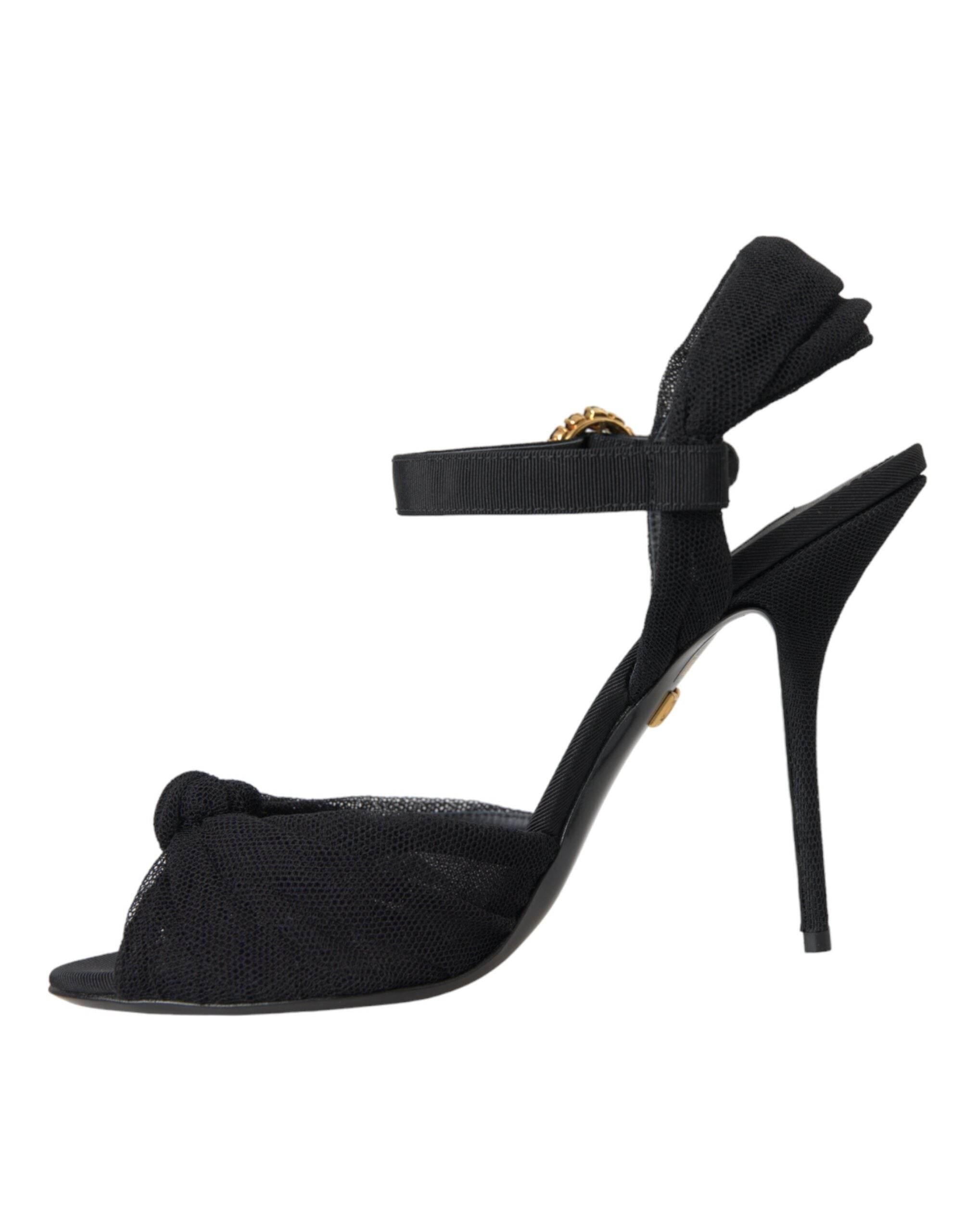 Dolce & Gabbana Black Suede Crystals Keira Sandals Shoes - Hilstor