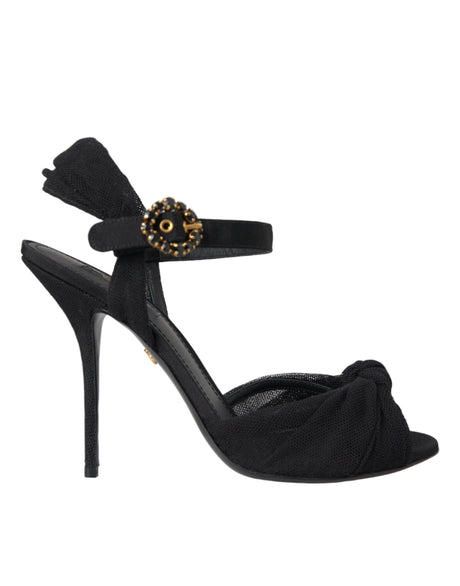 Dolce & Gabbana Black Suede Crystals Keira Sandals Shoes - Hilstor