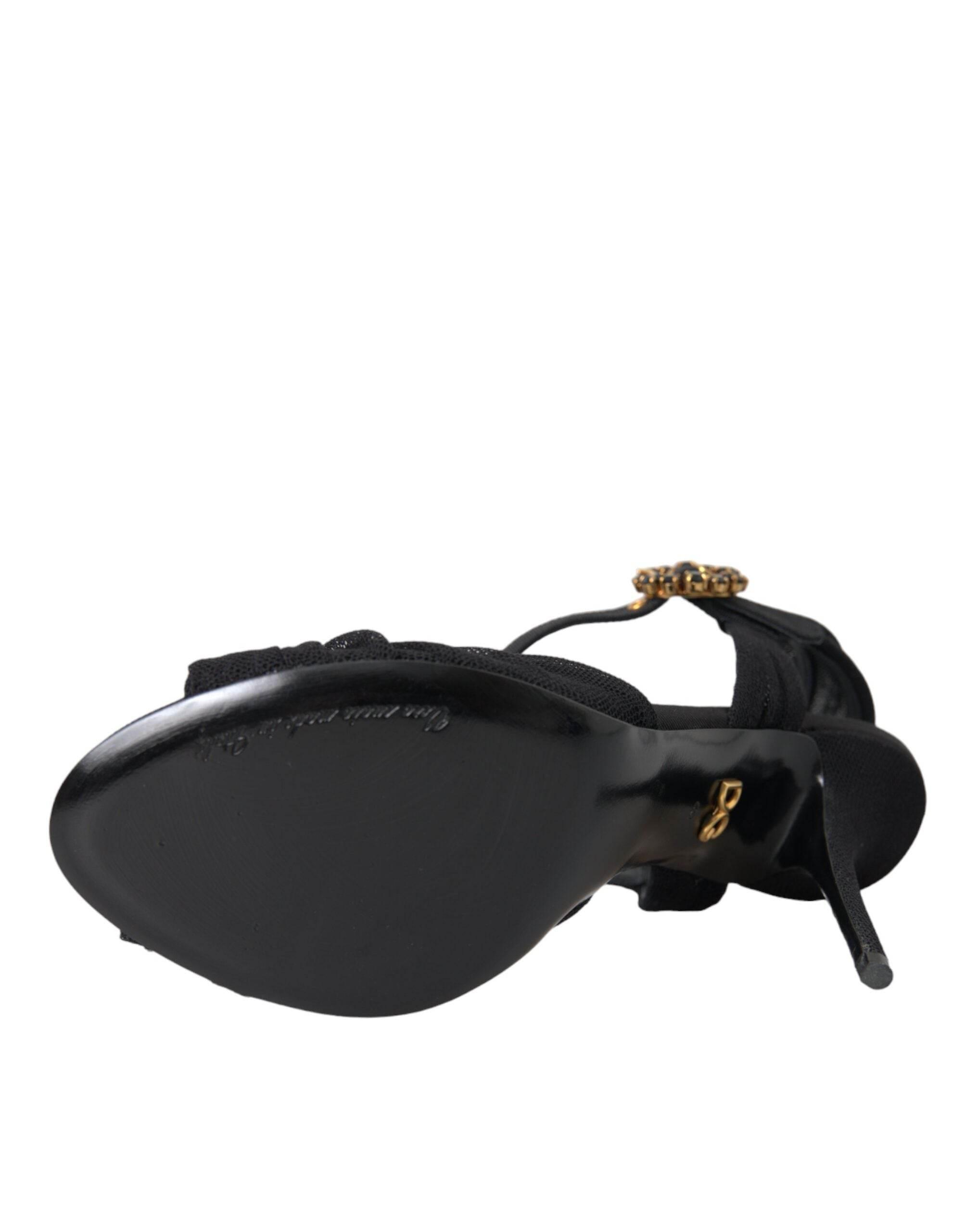 Dolce & Gabbana Black Suede Crystals Keira Sandals Shoes - Hilstor