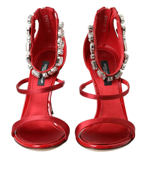 Dolce & Gabbana Red Keira Satin Crystals Sandals Heels Shoes - Hilstor