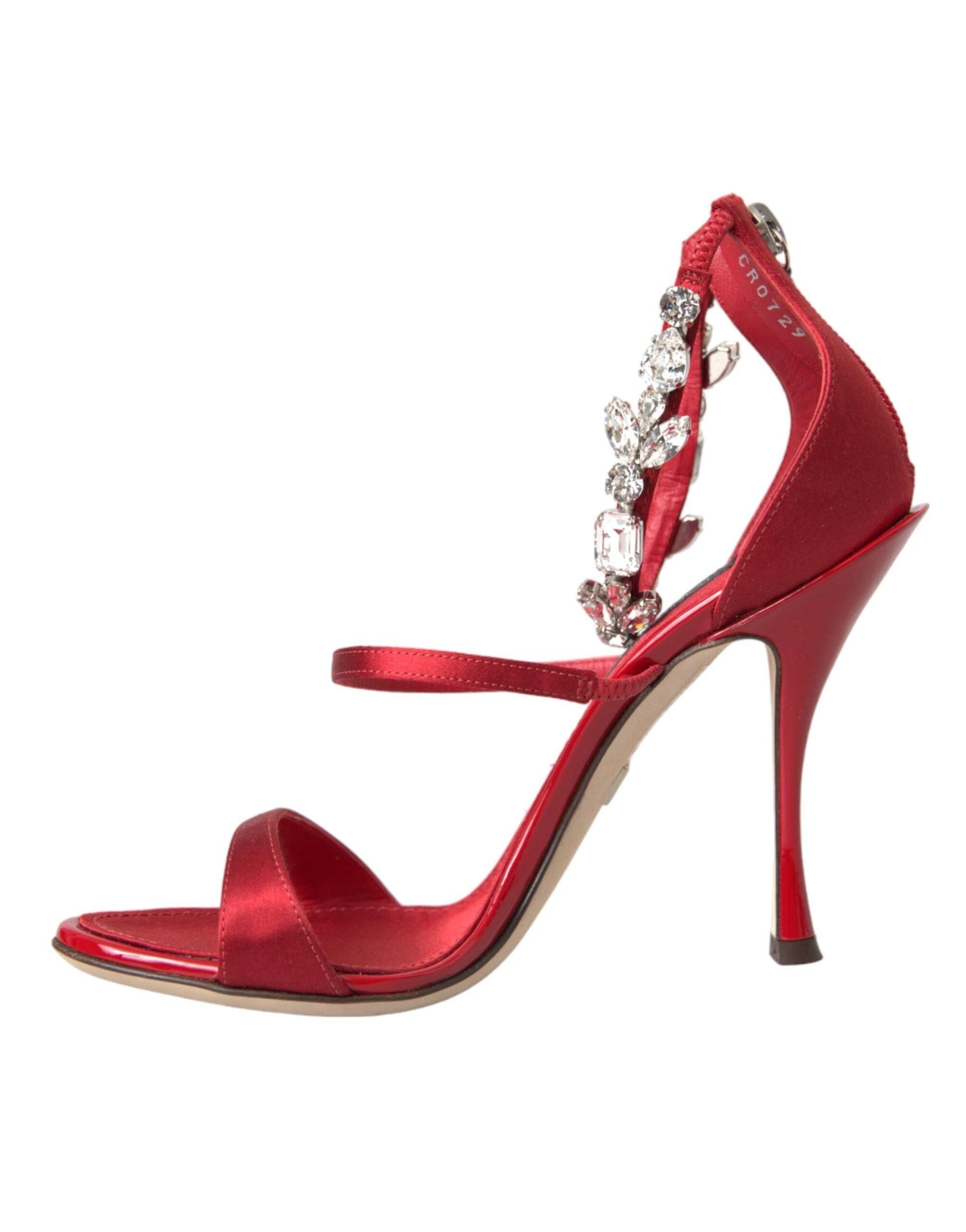 Dolce & Gabbana Red Keira Satin Crystals Sandals Heels Shoes - Hilstor