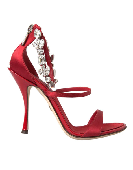 Dolce & Gabbana Red Keira Satin Crystals Sandals Heels Shoes - Hilstor