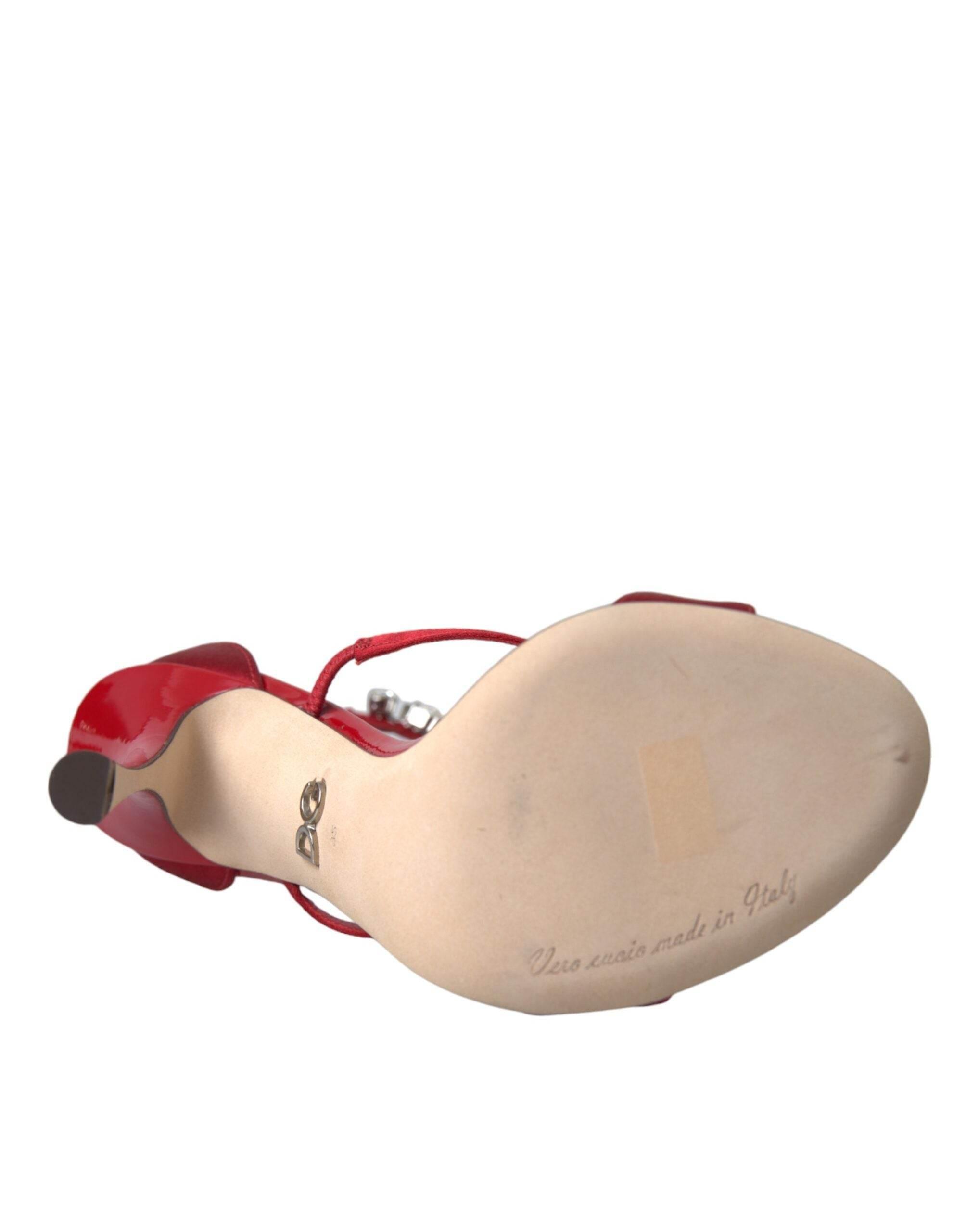 Dolce & Gabbana Red Keira Satin Crystals Sandals Heels Shoes - Hilstor