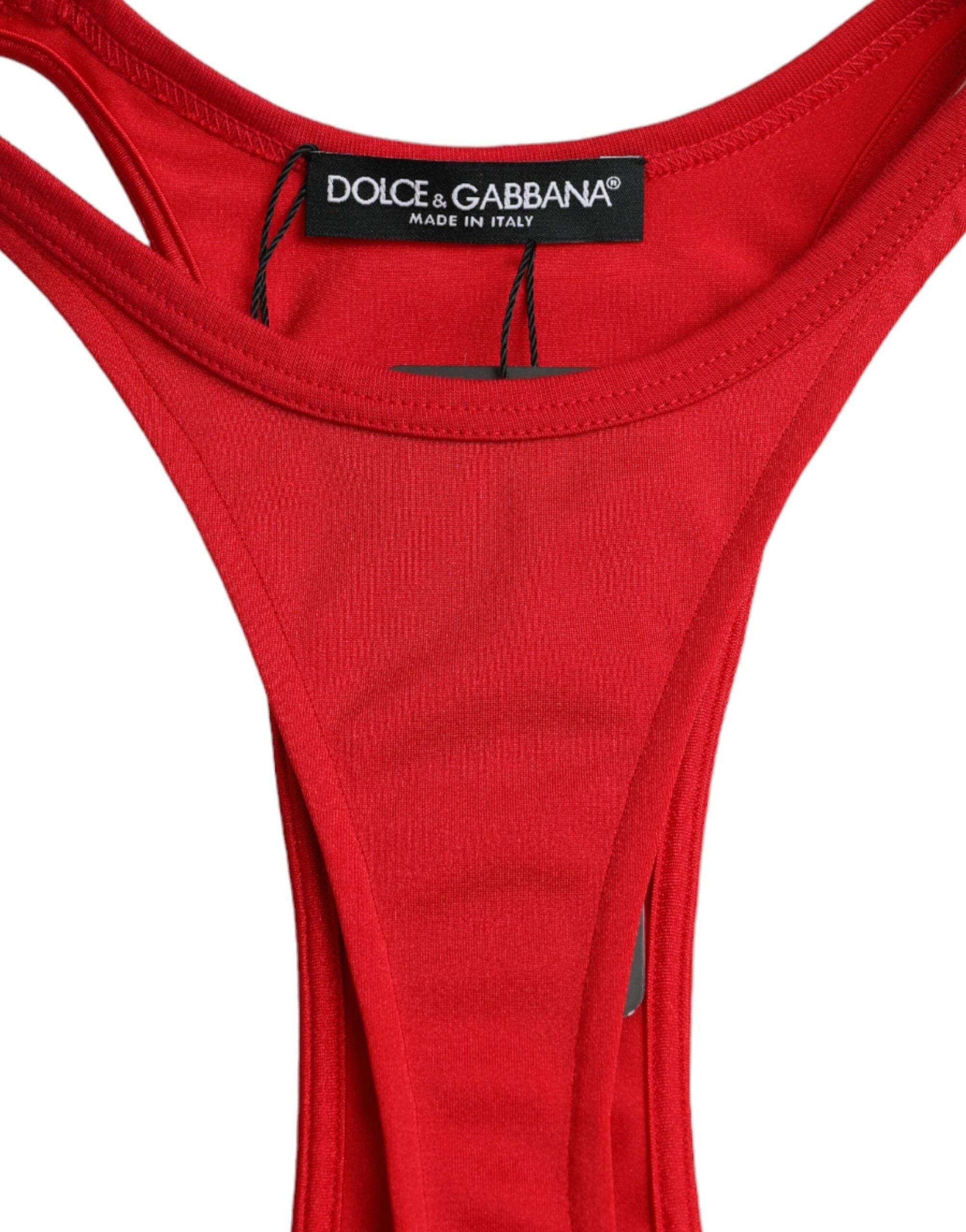 Dolce & Gabbana Red Nylon Stretch Bodycon Sheath Mini Dress - Hilstor