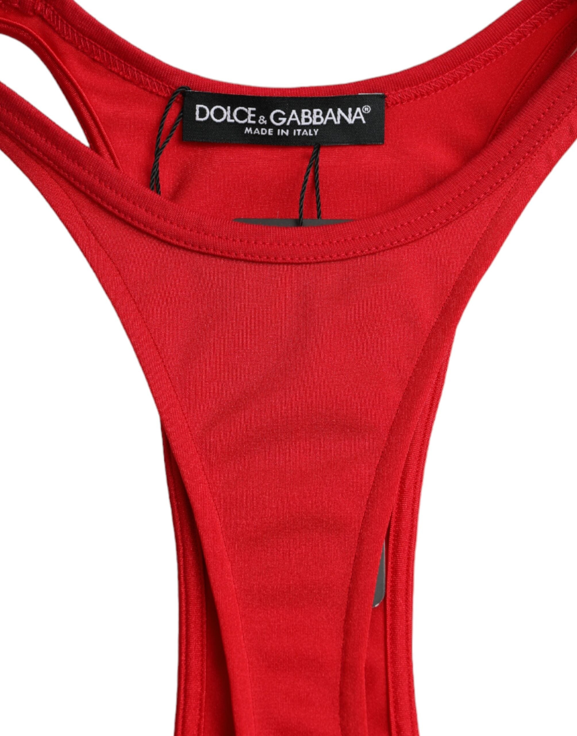 Dolce &amp; Gabbana Röd Nylon Stretchig Bodycon Sleeve Miniklänning