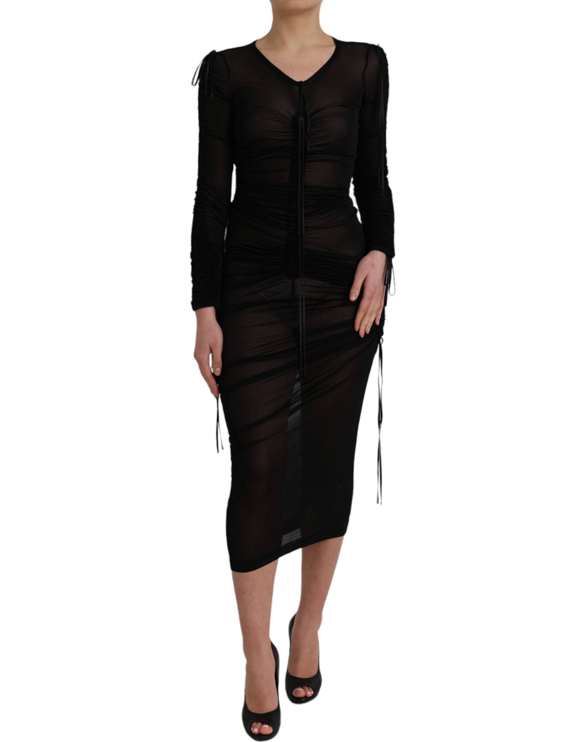 Dolce &amp; Gabbana Black Sheer Bodycon Sheath Midi-kjole