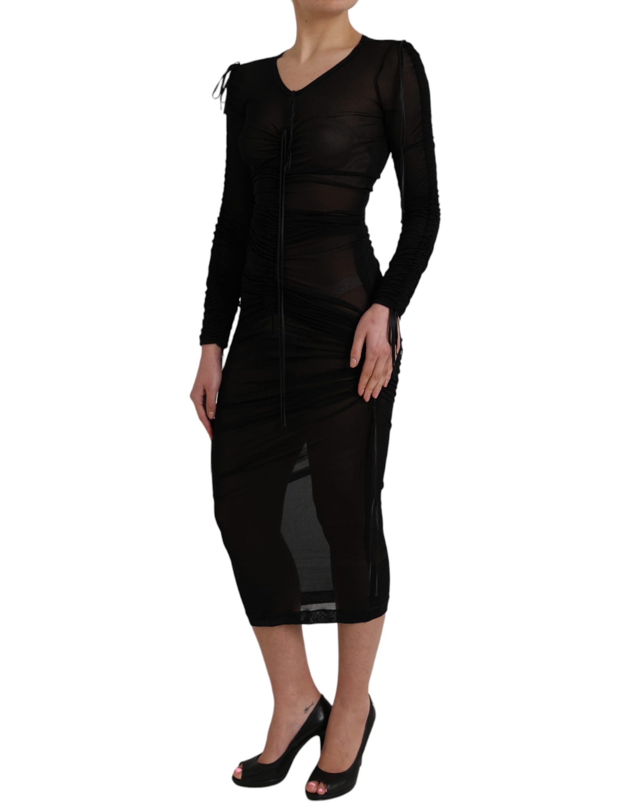 Dolce &amp; Gabbana Black Sheer Bodycon Sheath Midi-kjole