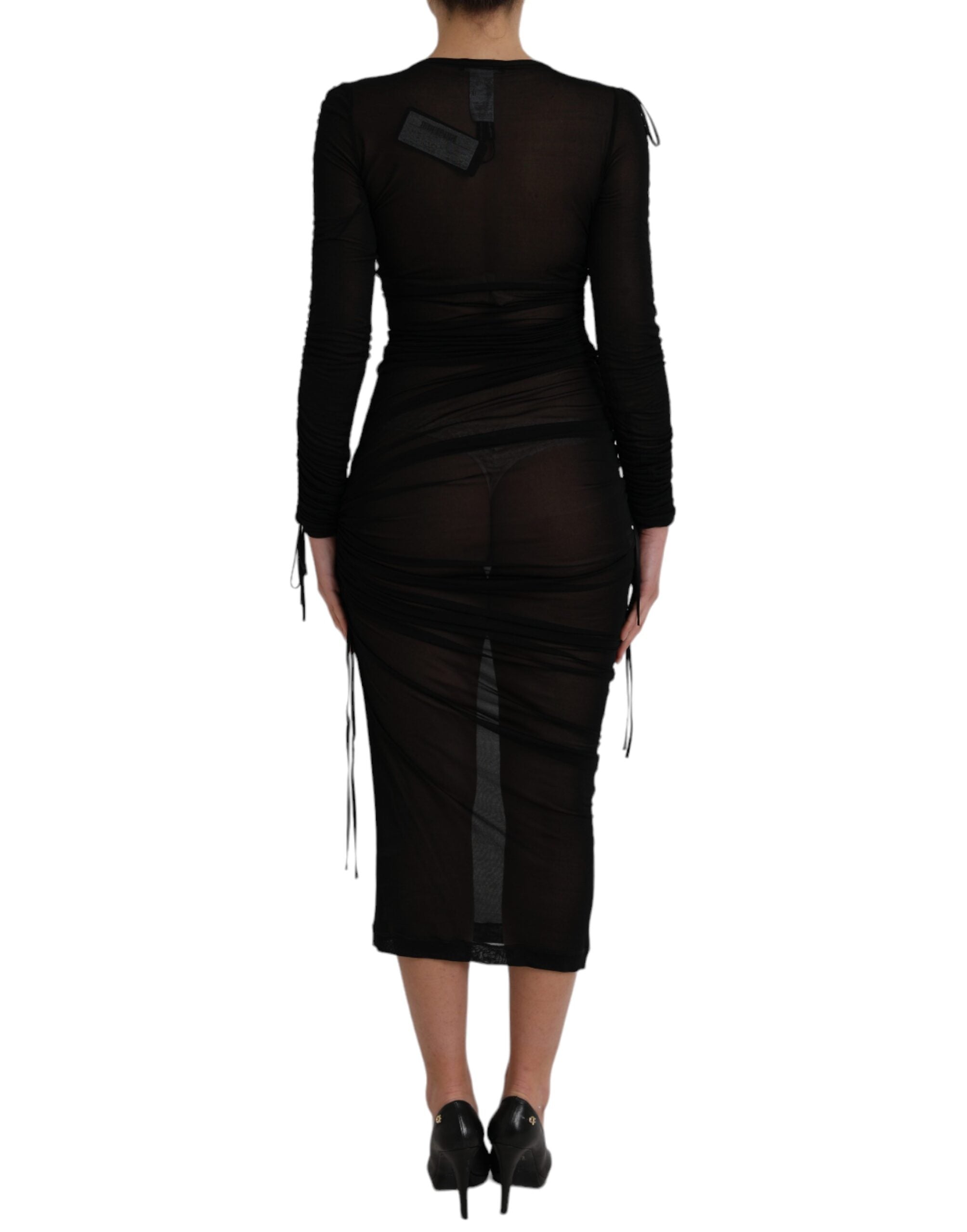 Dolce &amp; Gabbana Black Sheer Bodycon Sheath Midi-kjole