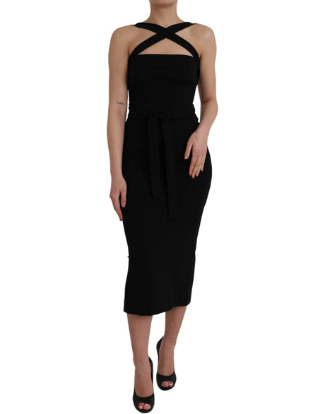 Dolce & Gabbana Black Sheath Halter Sleeveless Midi Dress - Hilstor