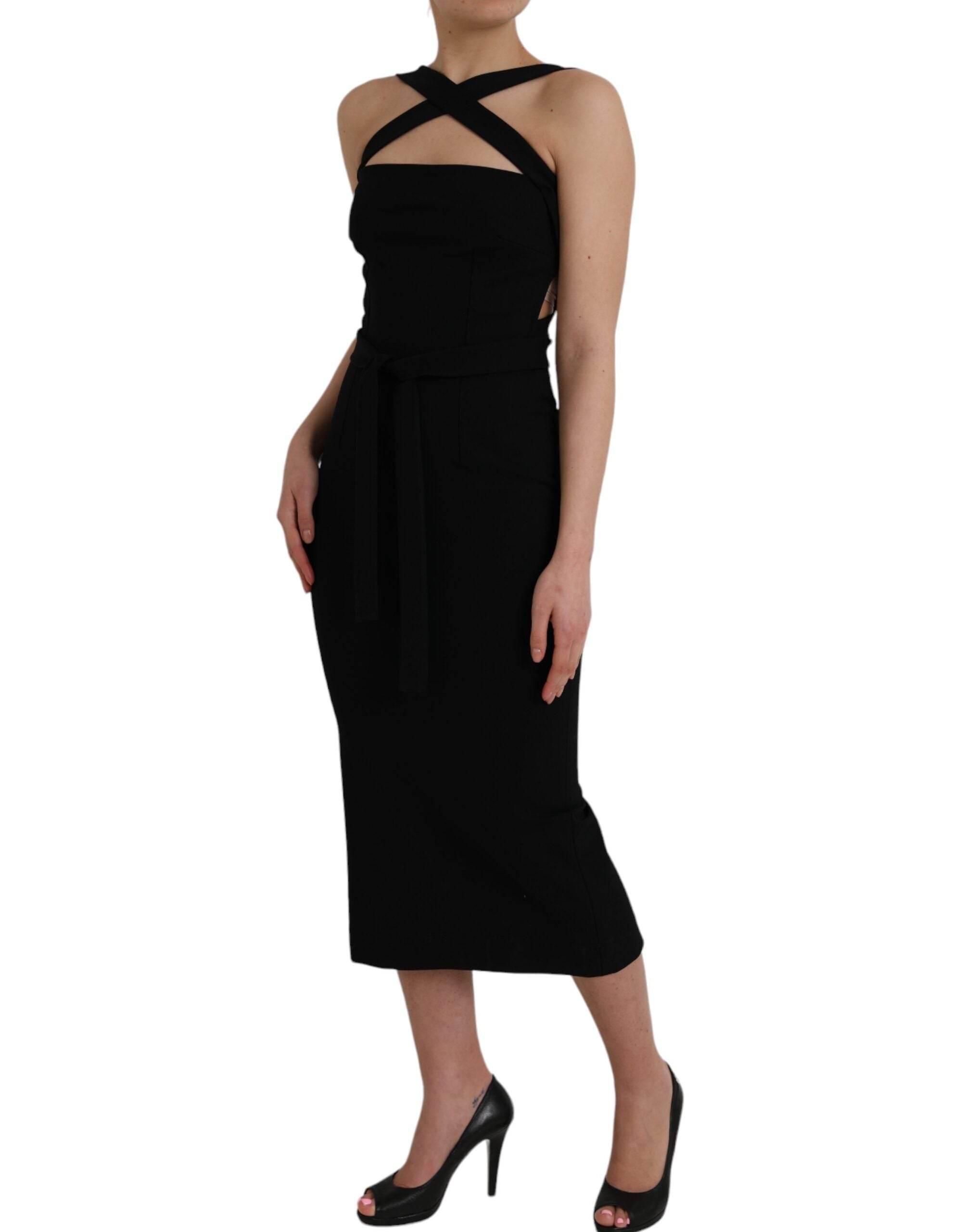 Dolce & Gabbana Black Sheath Halter Sleeveless Midi Dress - Hilstor