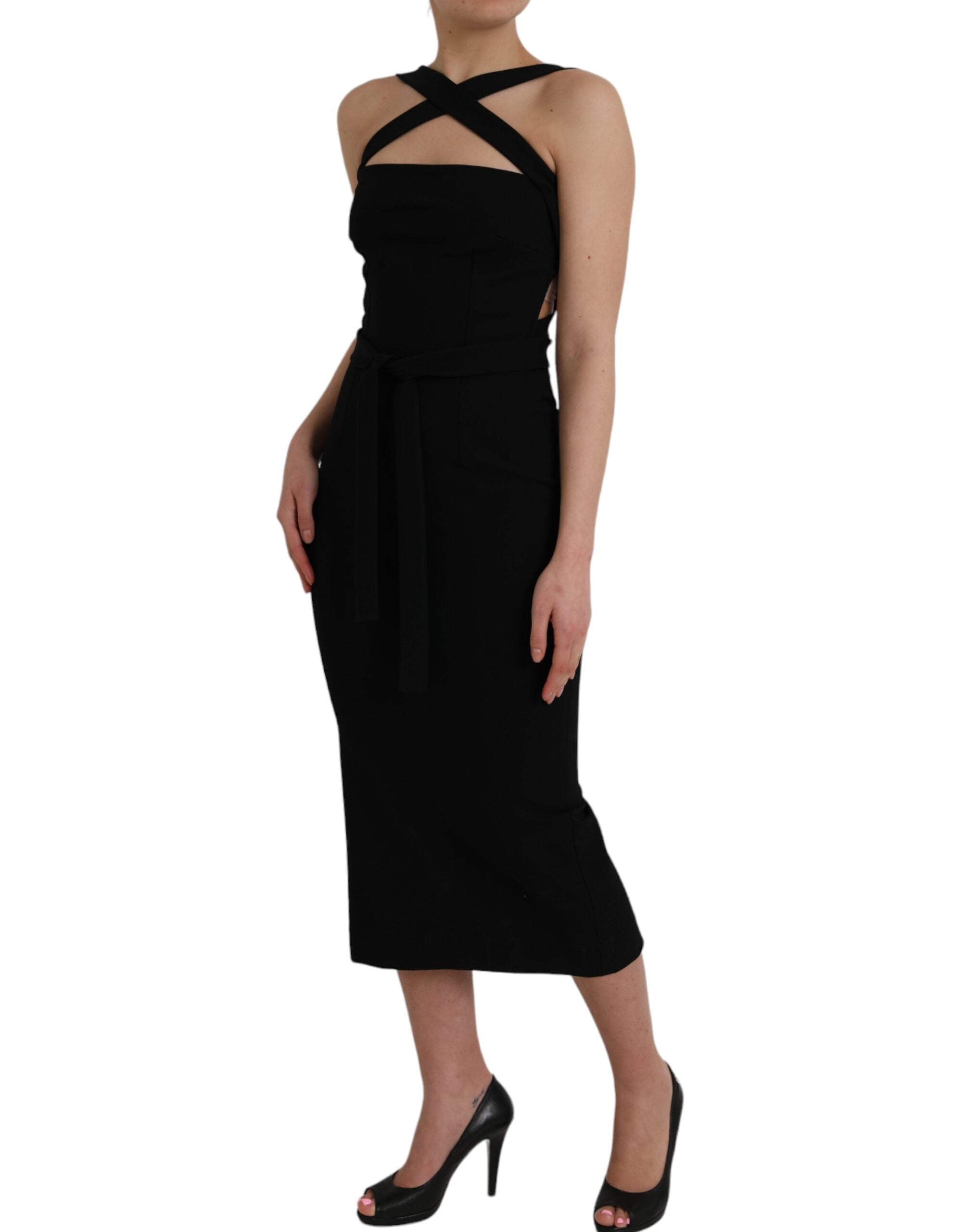 Dolce &amp; Gabbana sort skede Halter ærmeløs midikjole