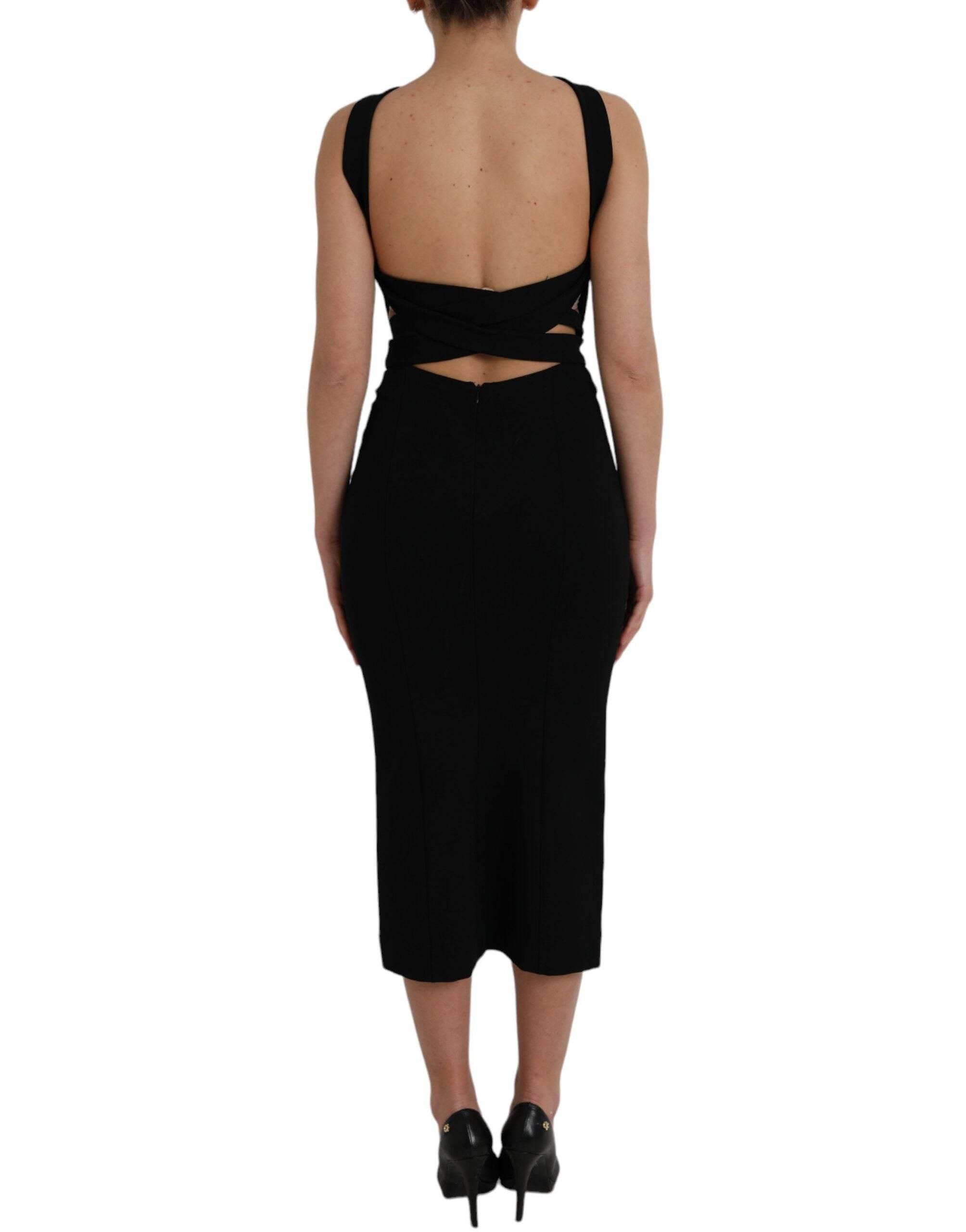 Dolce & Gabbana Black Sheath Halter Sleeveless Midi Dress - Hilstor