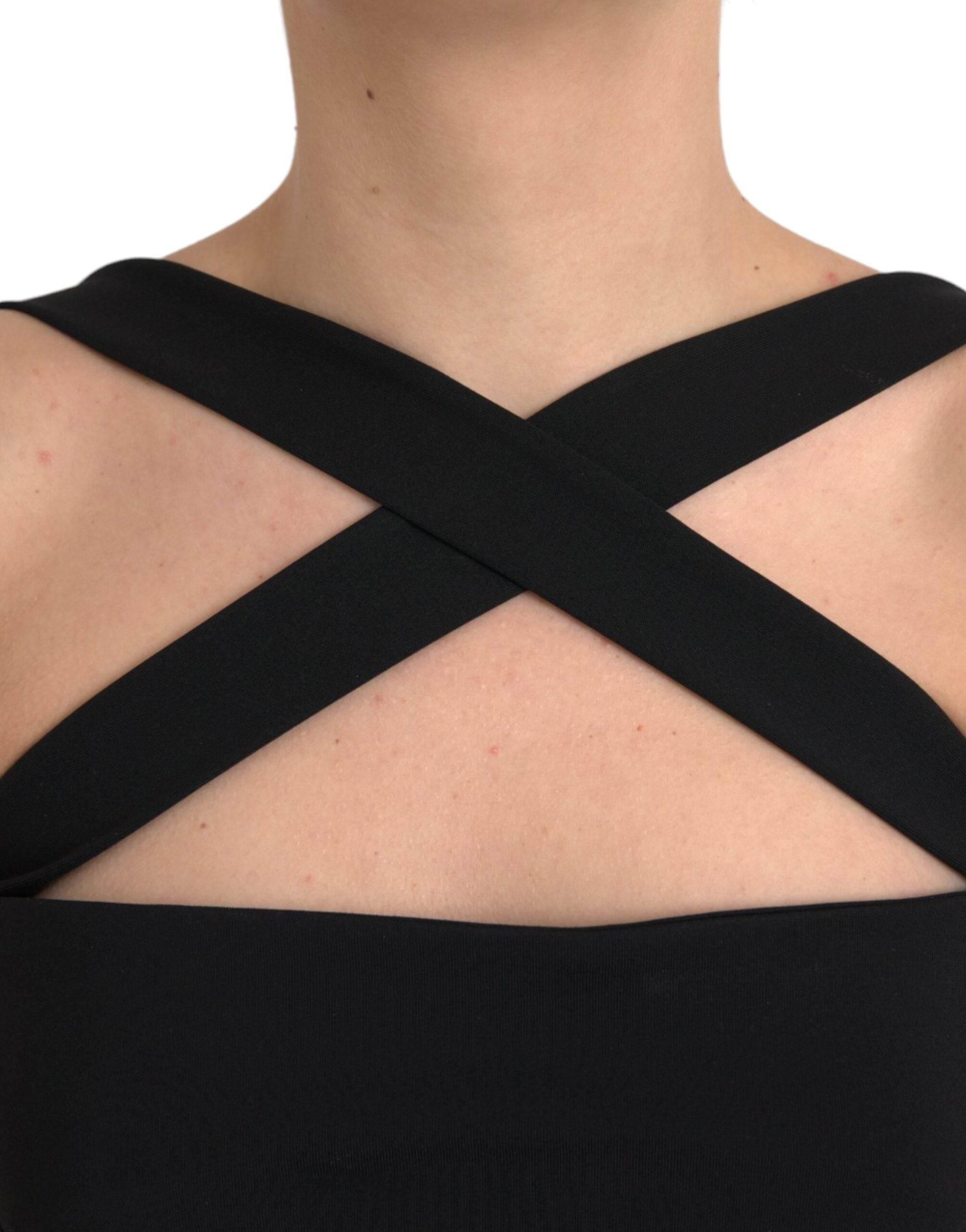 Dolce & Gabbana Black Sheath Halter Sleeveless Midi Dress - Hilstor