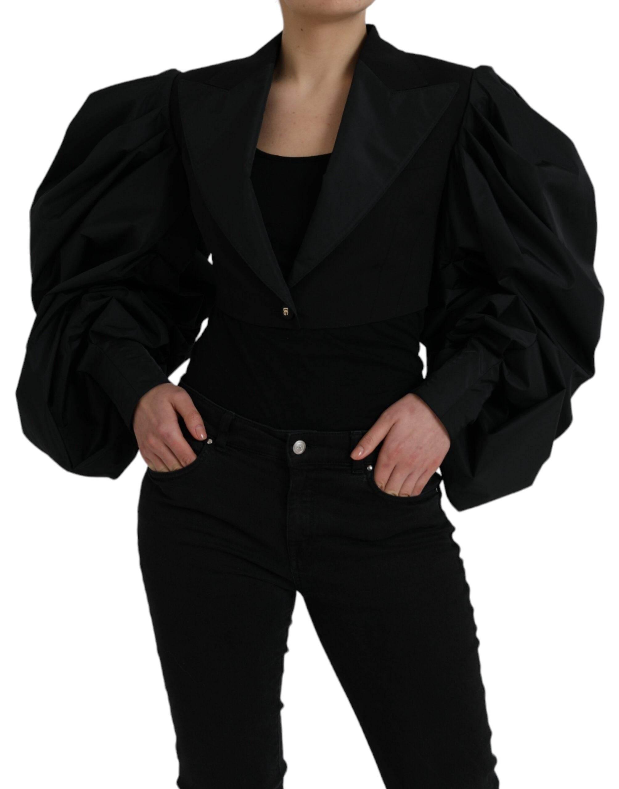 Dolce & Gabbana Black Polyester Puffed Sleeves Cropped Jacket - Hilstor