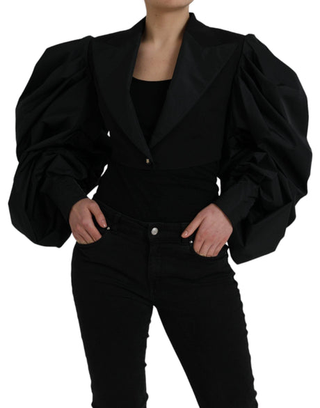 Dolce & Gabbana Black Polyester Puffed Sleeves Cropped Jacket - Hilstor