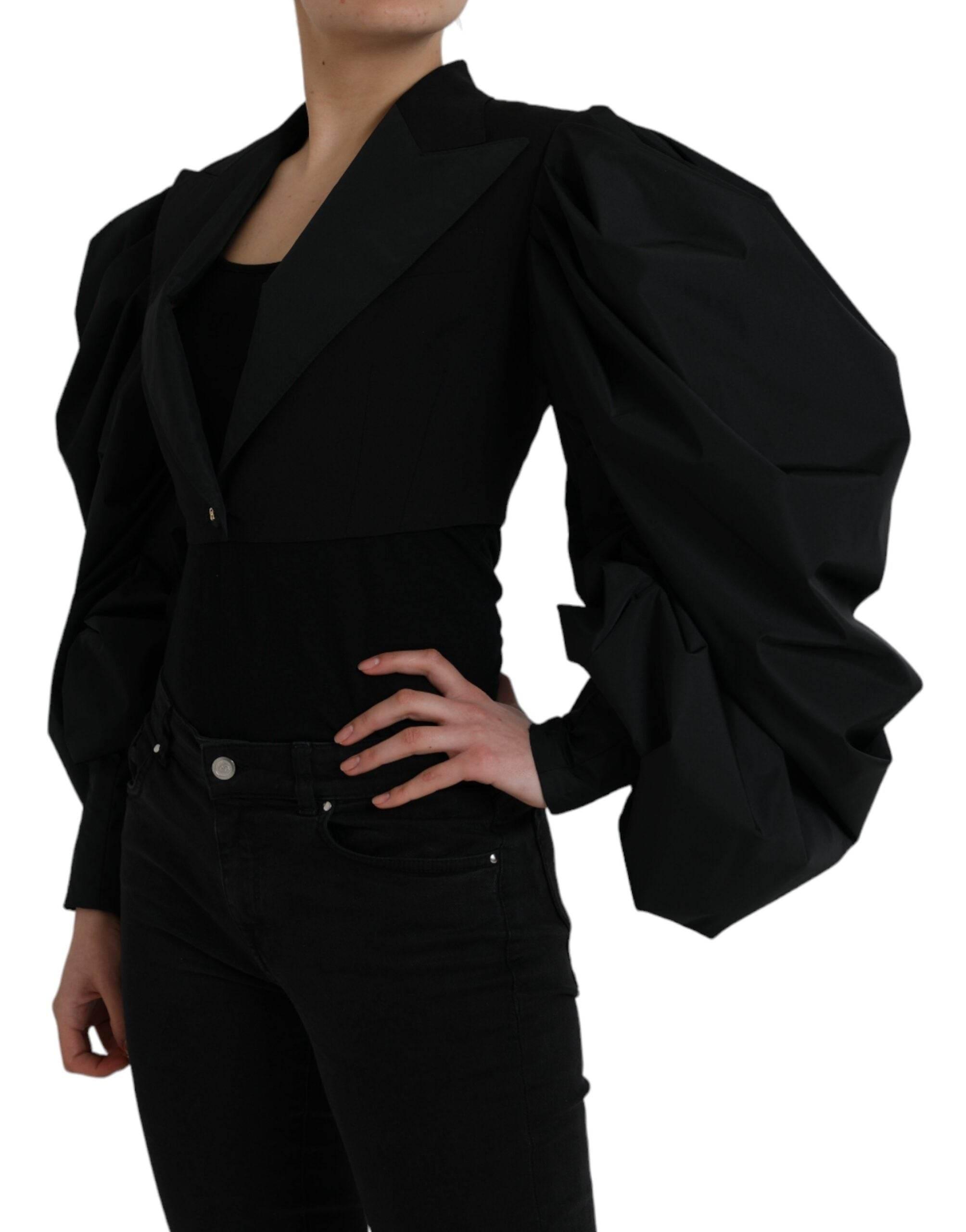 Dolce & Gabbana Black Polyester Puffed Sleeves Cropped Jacket - Hilstor