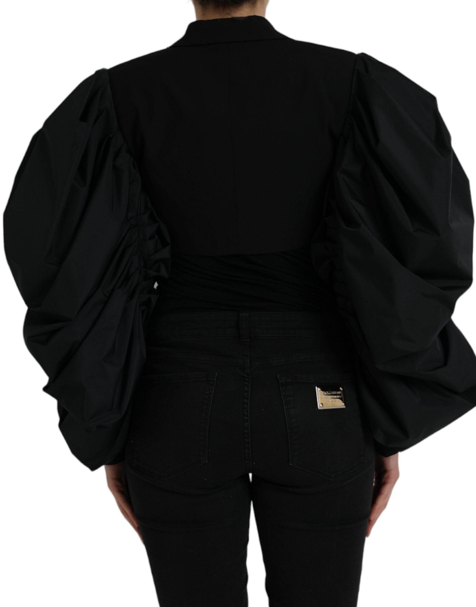 Dolce & Gabbana Black Polyester Puffed Sleeves Cropped Jacket - Hilstor