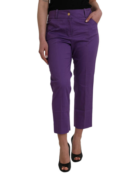BENCIVENGA Purple Cotton MidWaist Straight Cropped Pants - Hilstor