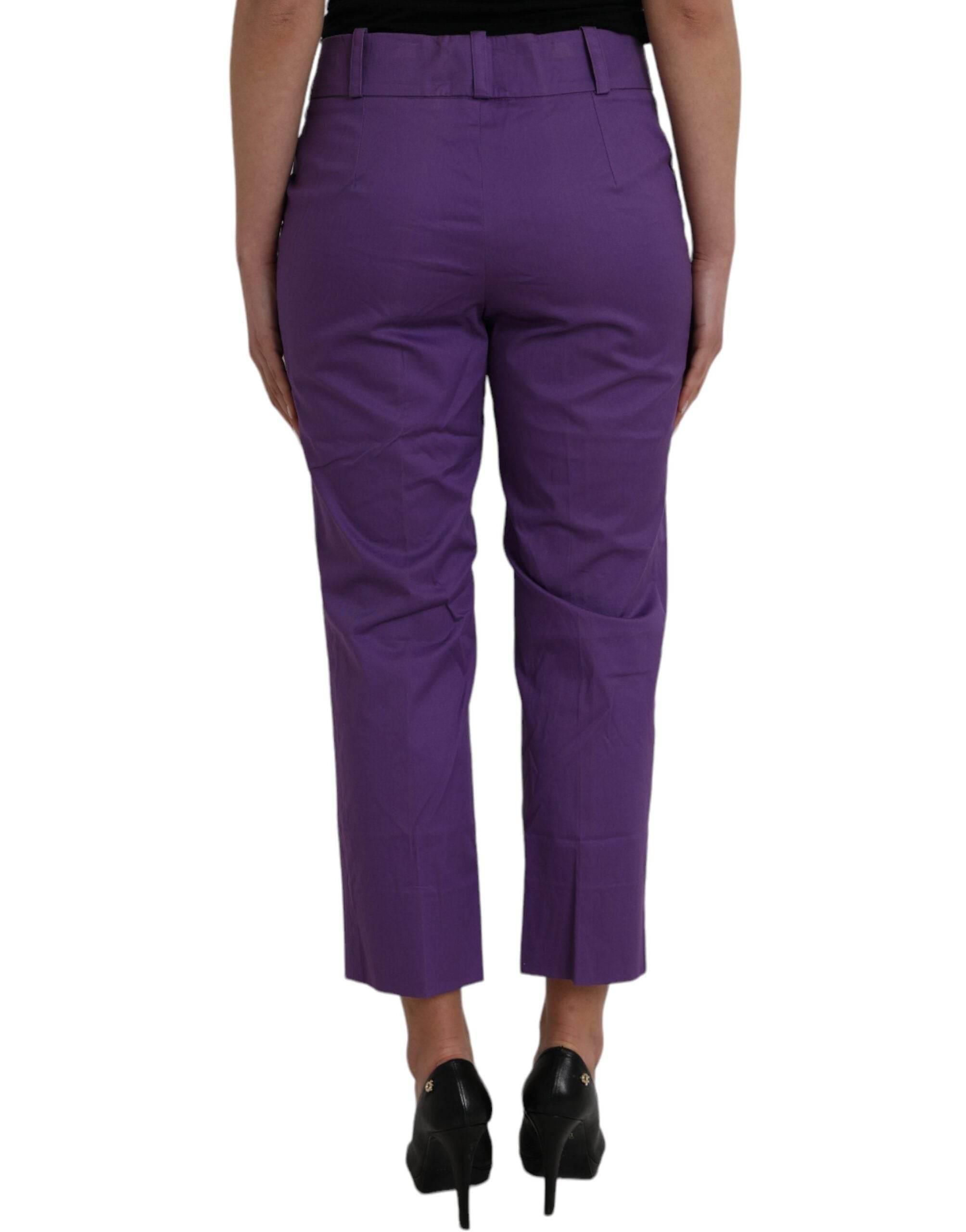 BENCIVENGA Purple Cotton MidWaist Straight Cropped Pants - Hilstor