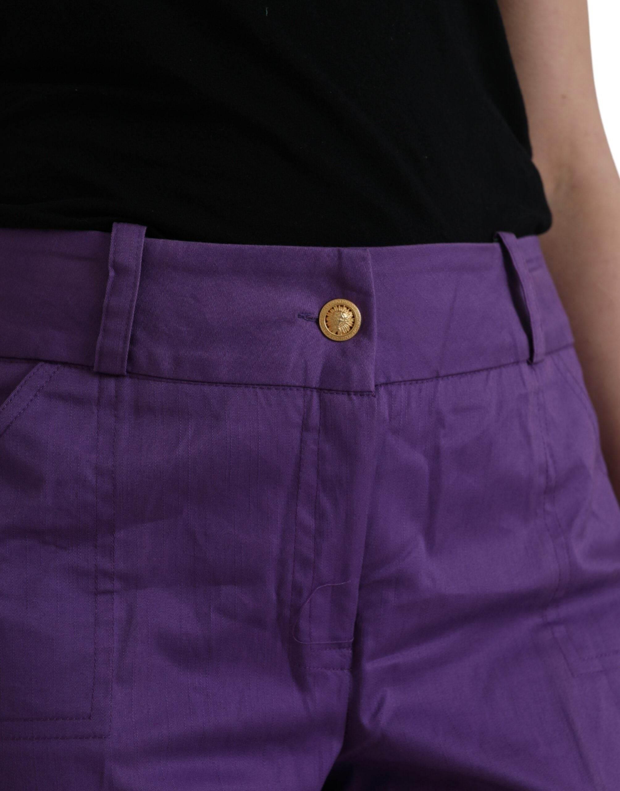 BENCIVENGA Purple Cotton MidWaist Straight Cropped Pants - Hilstor