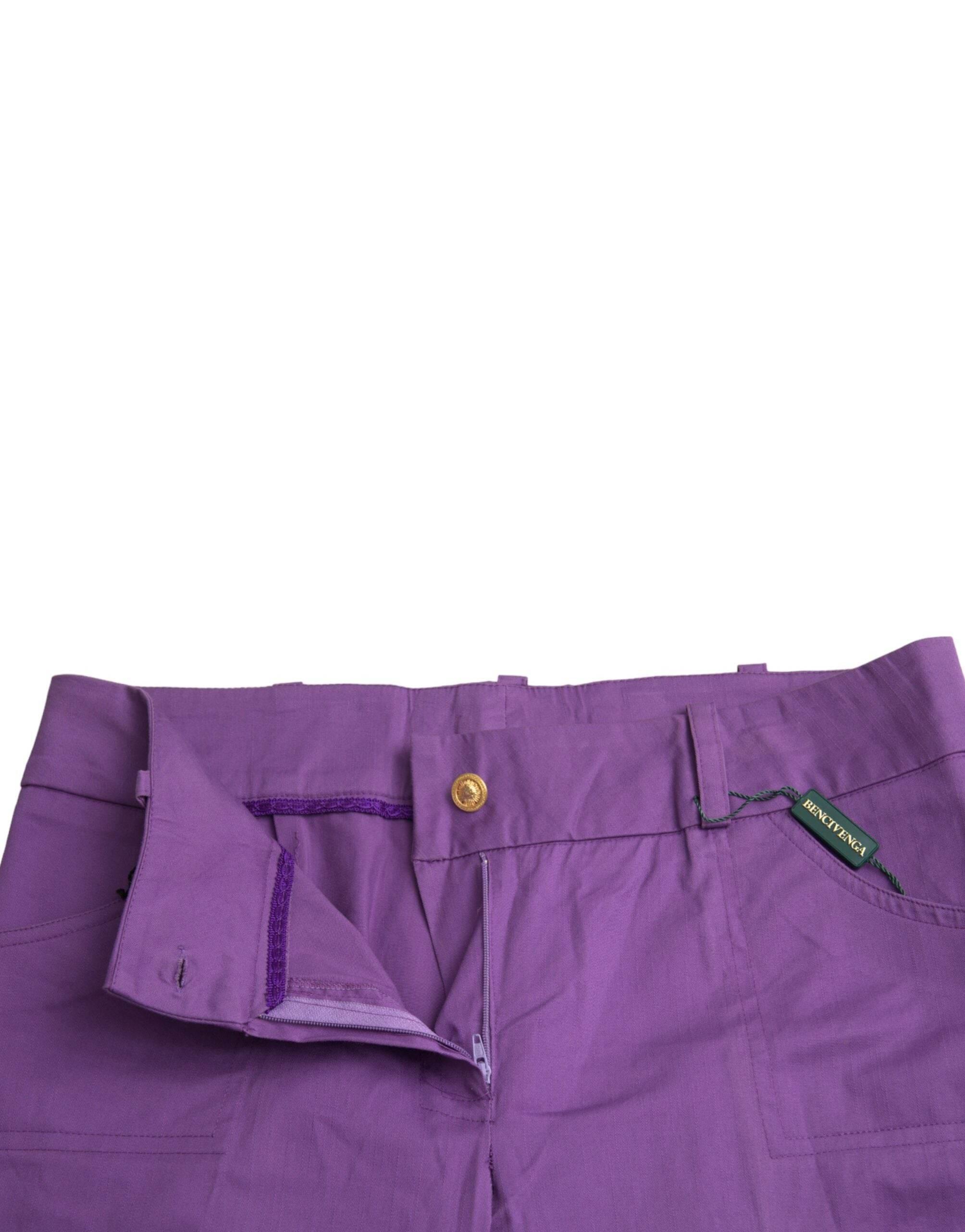 BENCIVENGA Purple Cotton MidWaist Straight Cropped Pants - Hilstor