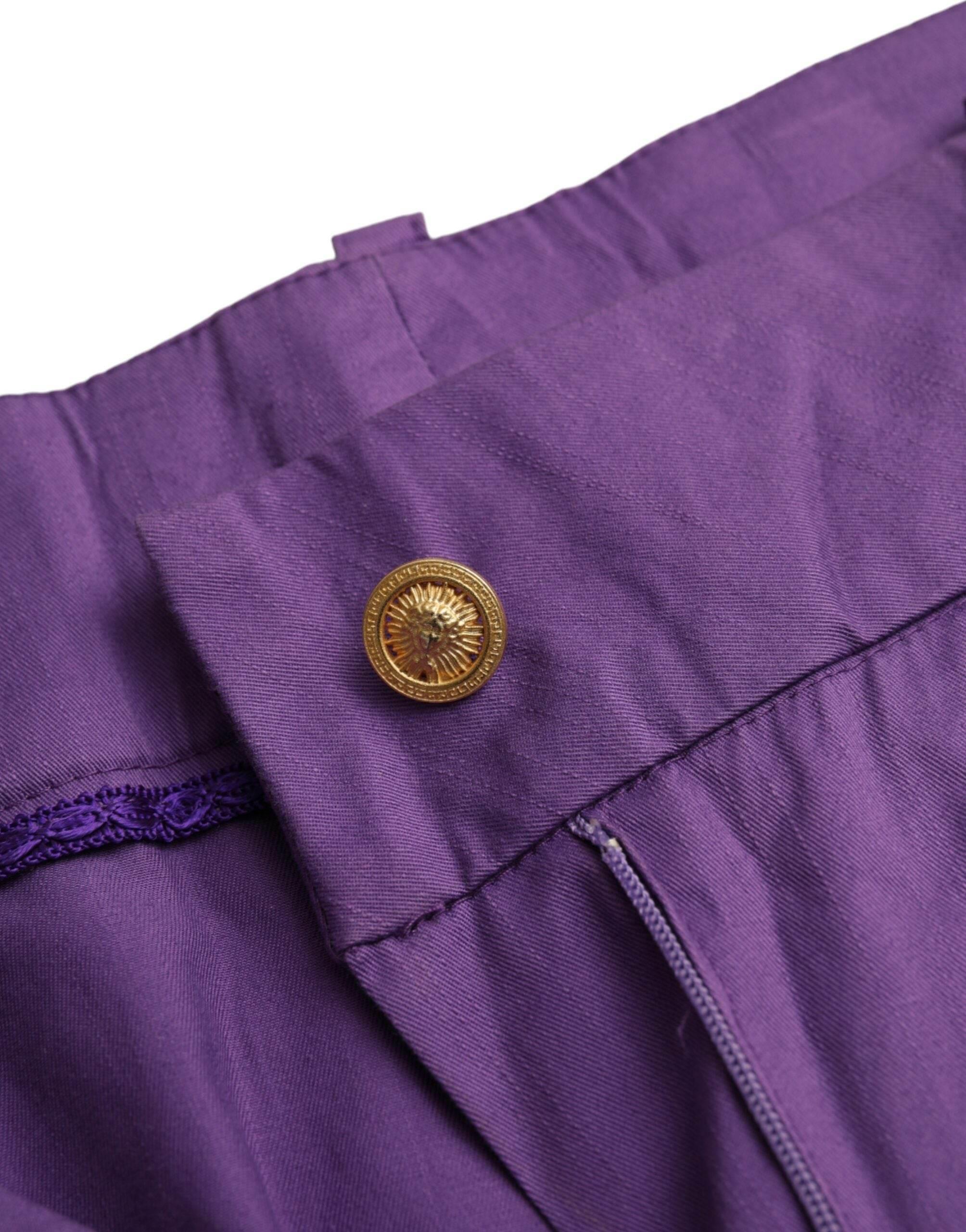 BENCIVENGA Purple Cotton MidWaist Straight Cropped Pants - Hilstor