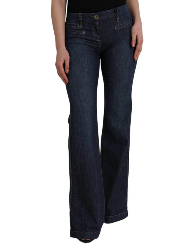 PLEIN SUD Dark Blue Cotton Bootcut Denim Jeans - Hilstor