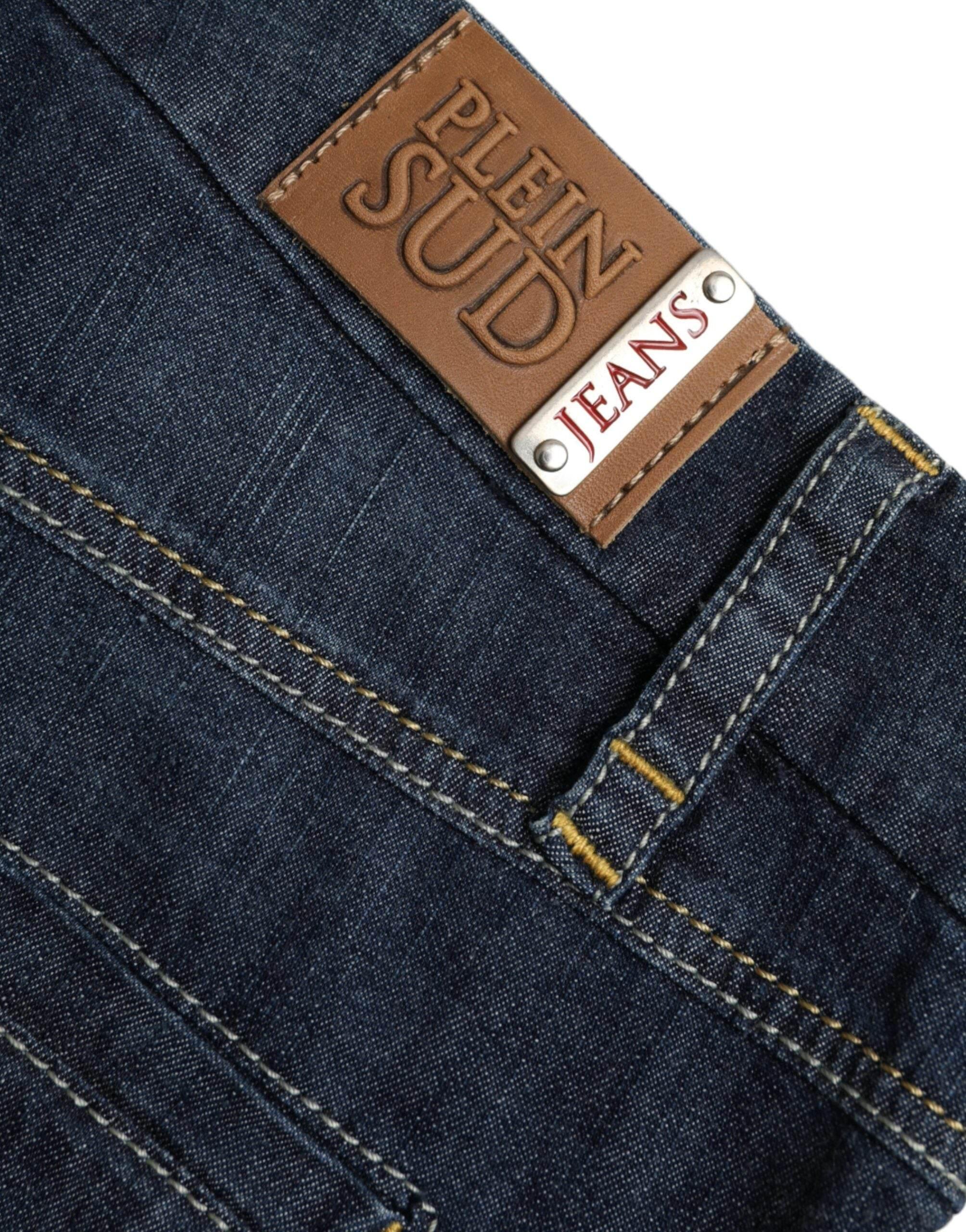 PLEIN SUD Dark Blue Cotton Bootcut Denim Jeans - Hilstor