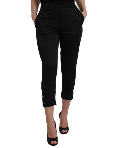 Ermanno Scervino Black High Waist Capri Cropped Pants - Hilstor