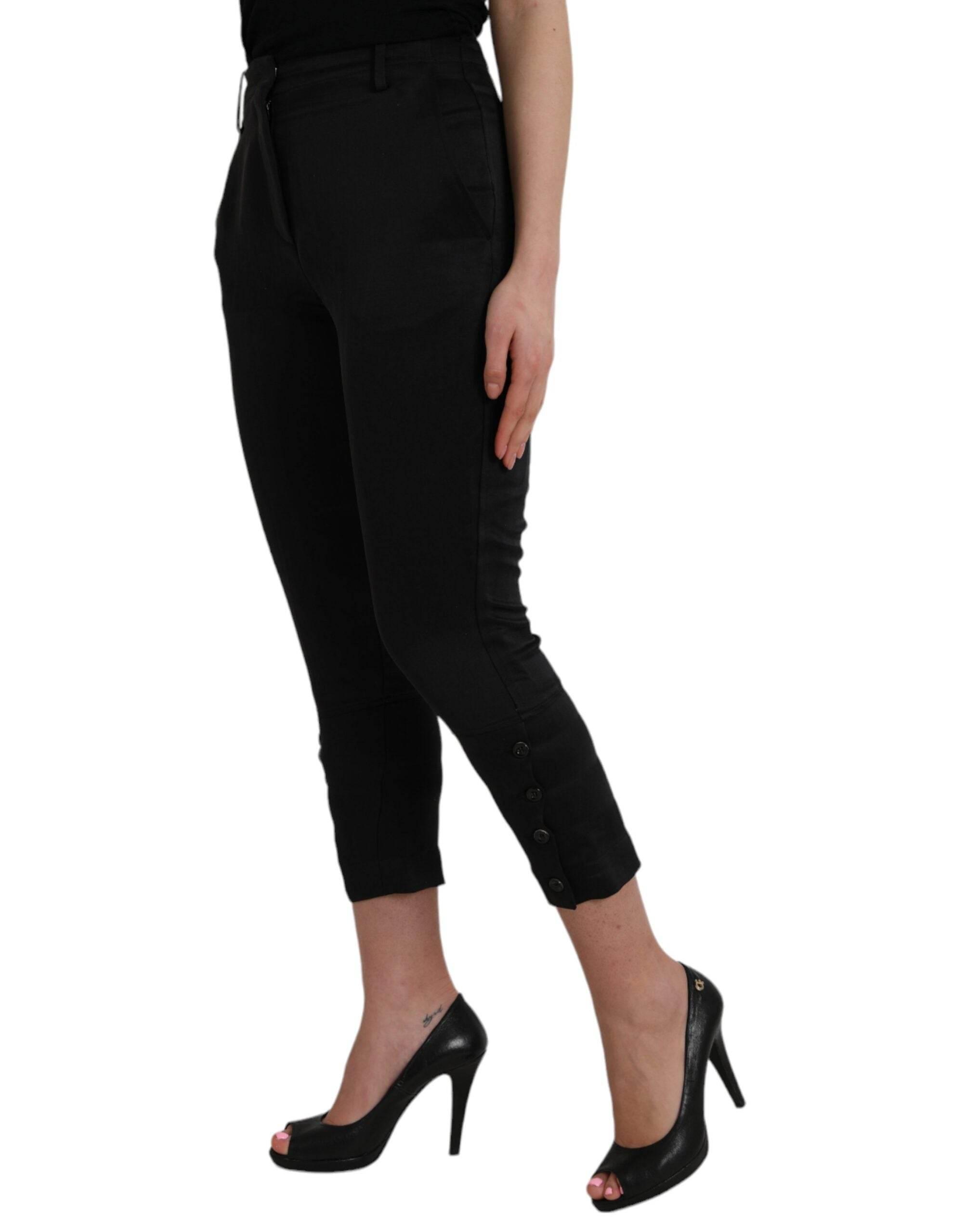 Ermanno Scervino Black High Waist Capri Cropped Pants - Hilstor