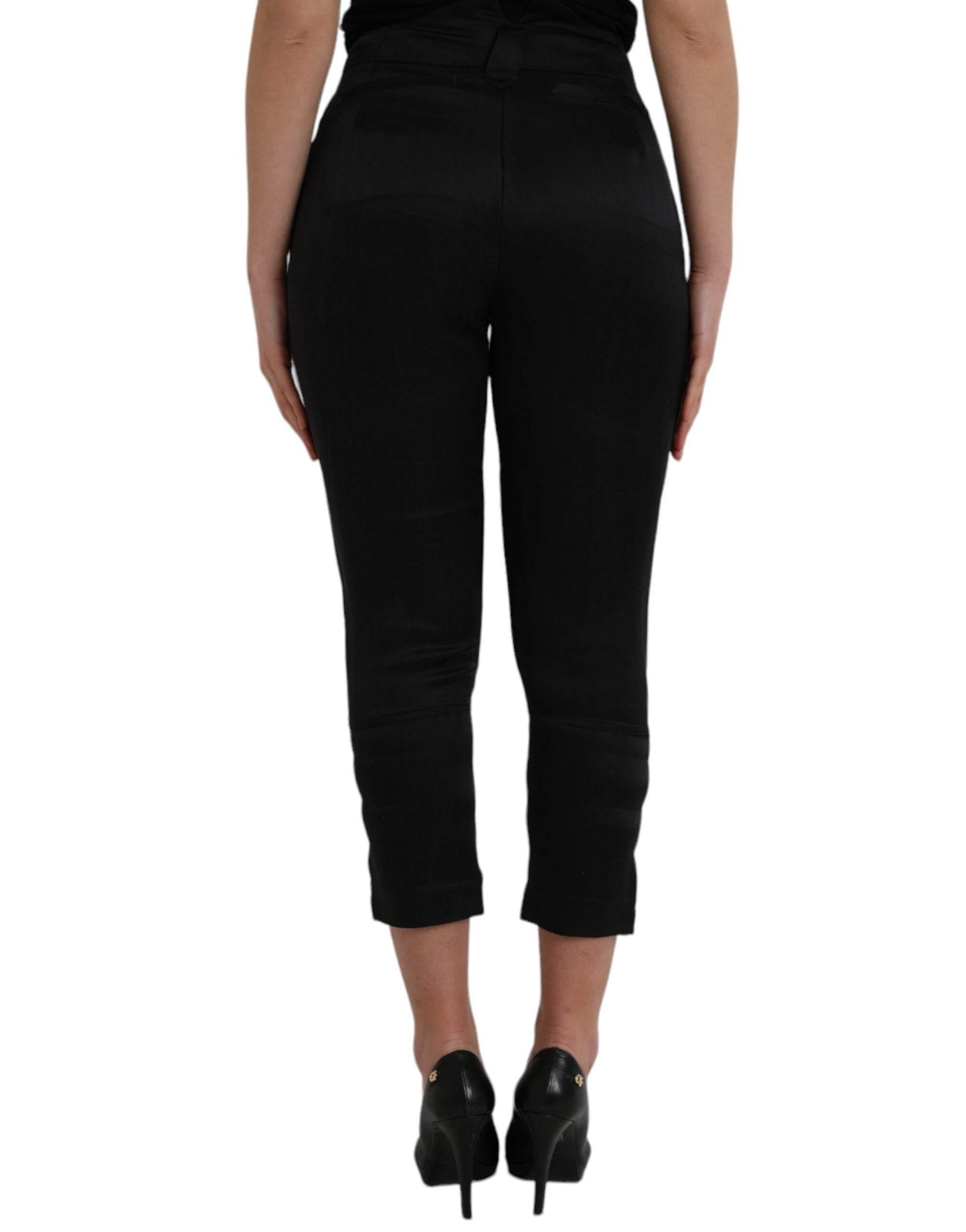 Ermanno Scervino Black High Waist Capri Cropped Pants - Hilstor