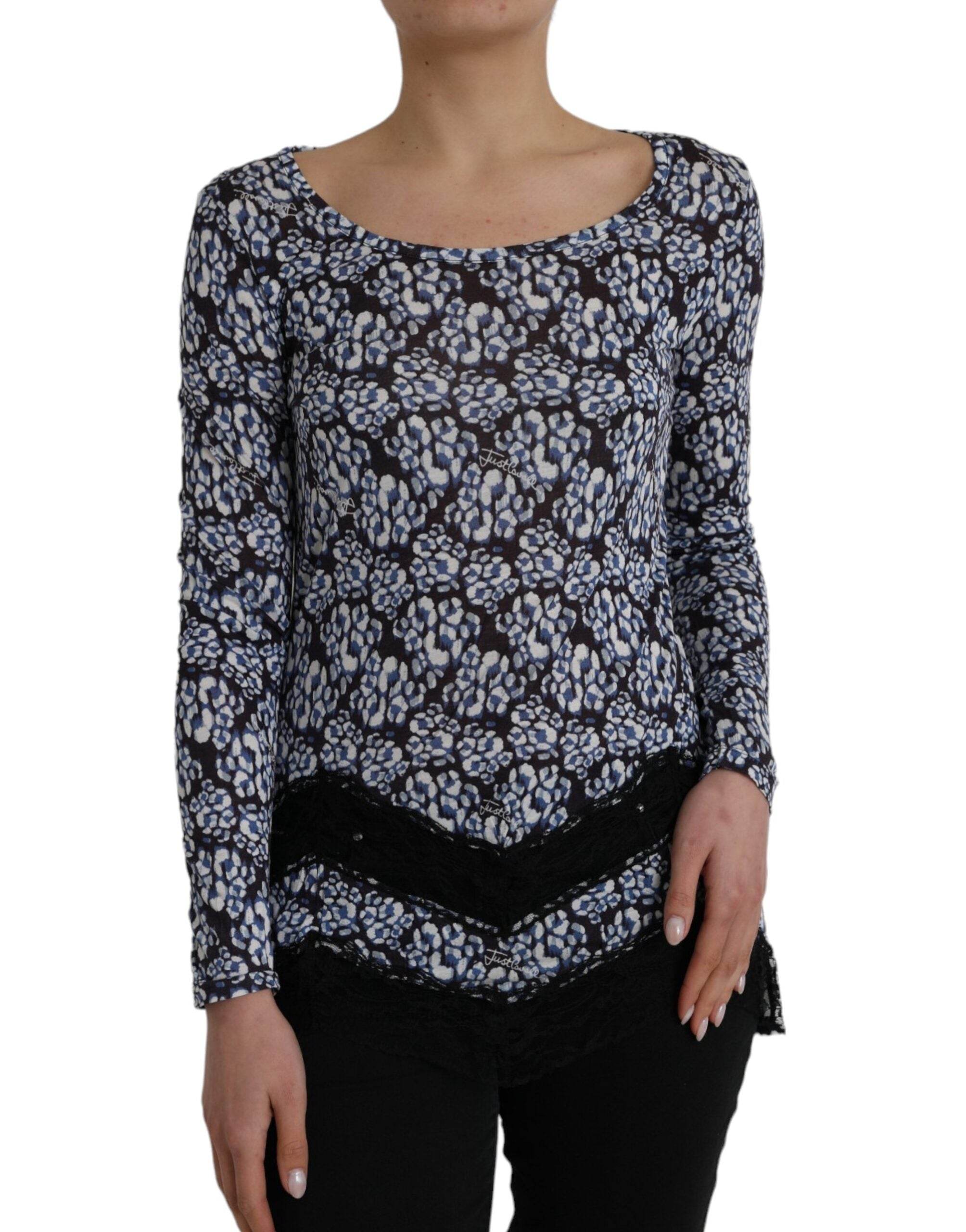 Just Cavalli Blue Floral Lace Long Sleeves Top Underwear Blouse - Hilstor