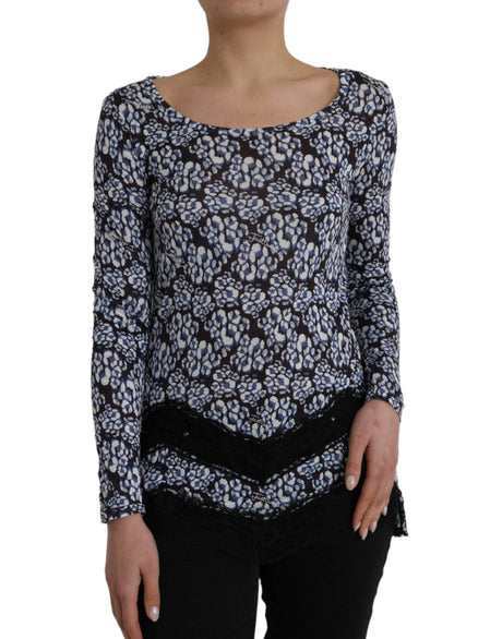Just Cavalli Blue Floral Lace Long Sleeves Top Underwear Blouse - Hilstor