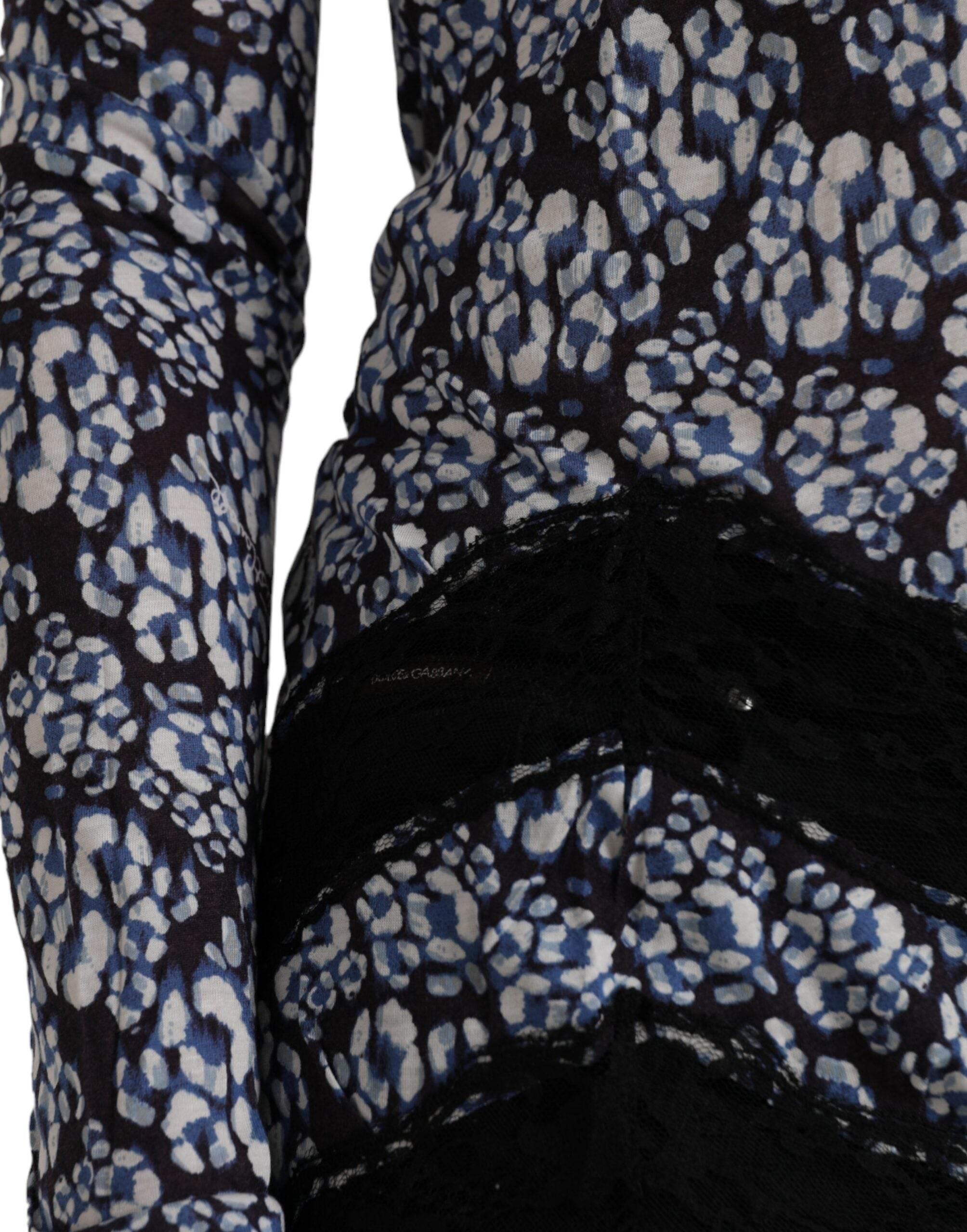 Just Cavalli Blue Floral Lace Long Sleeves Top Underwear Blouse - Hilstor