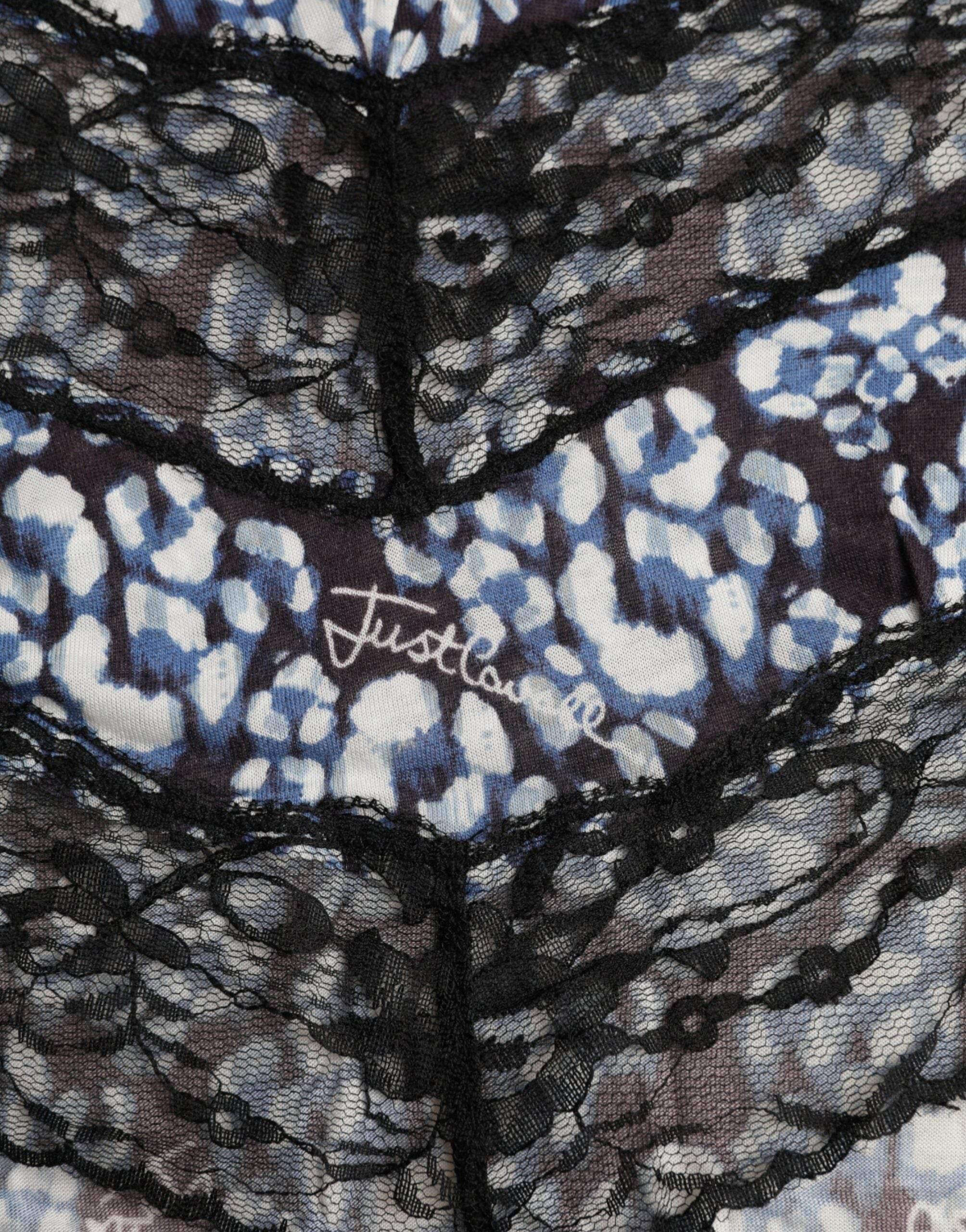 Just Cavalli Blue Floral Lace Long Sleeves Top Underwear Blouse - Hilstor