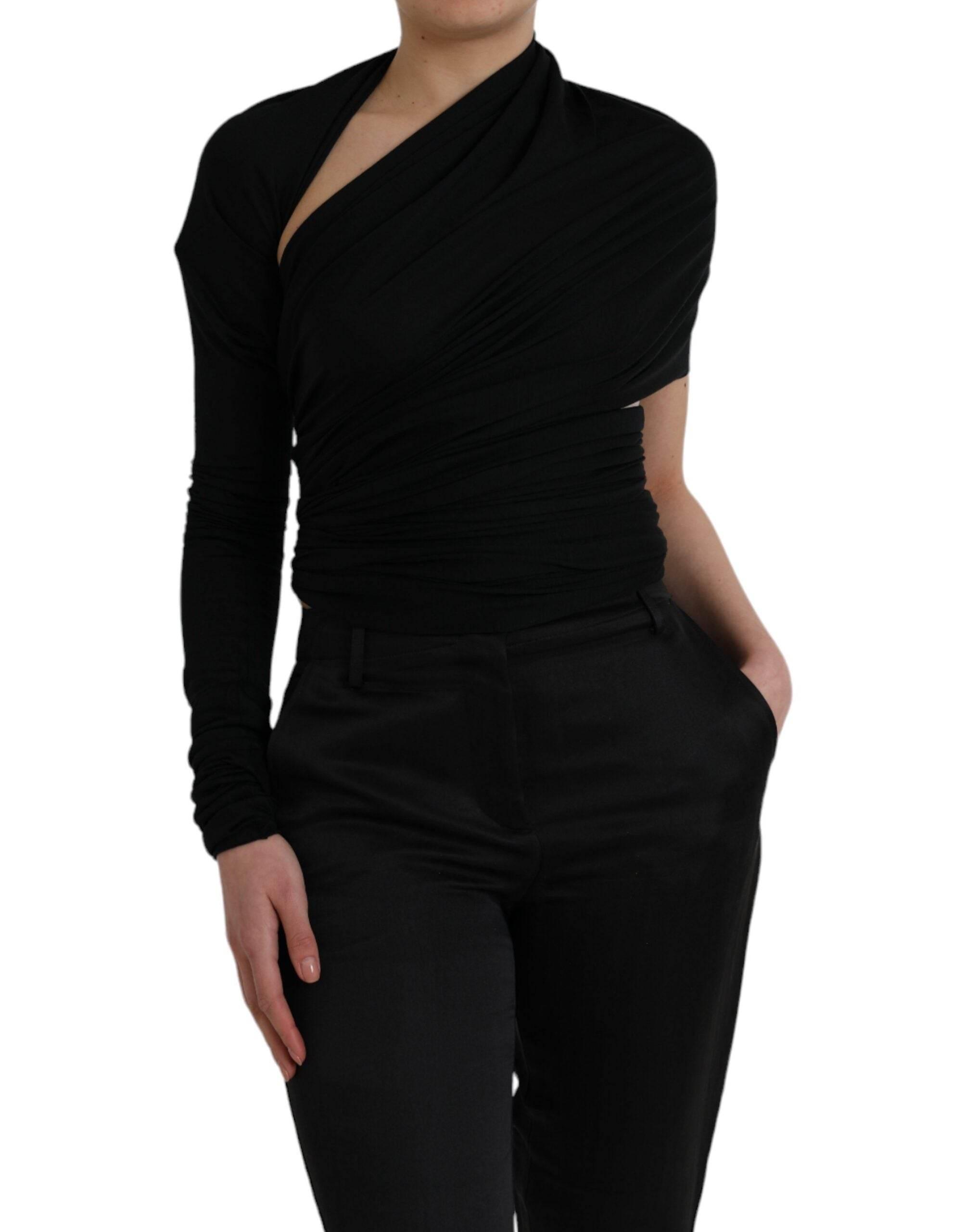 Dolce & Gabbana Black Wool Cutout Asymmetric Long Sleeve Top - Hilstor