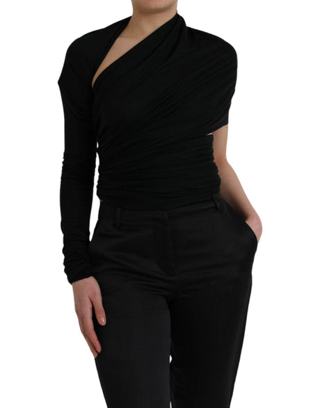 Dolce & Gabbana Black Wool Cutout Asymmetric Long Sleeve Top - Hilstor