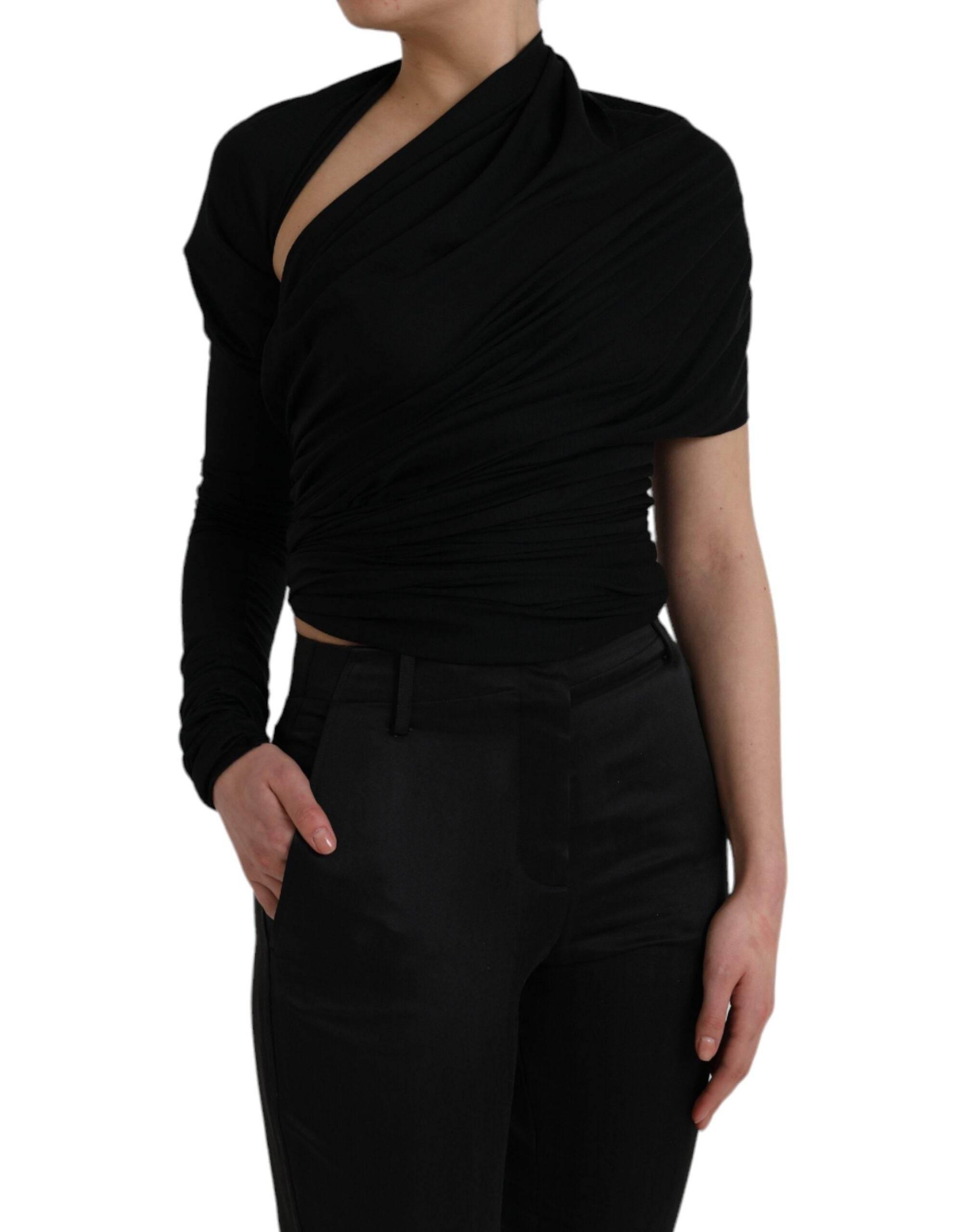 Dolce & Gabbana Black Wool Cutout Asymmetric Long Sleeve Top - Hilstor
