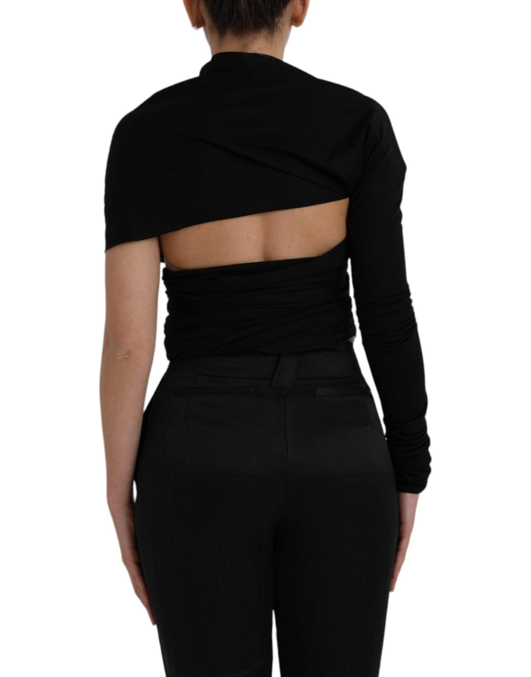 Dolce & Gabbana Black Wool Cutout Asymmetric Long Sleeve Top - Hilstor