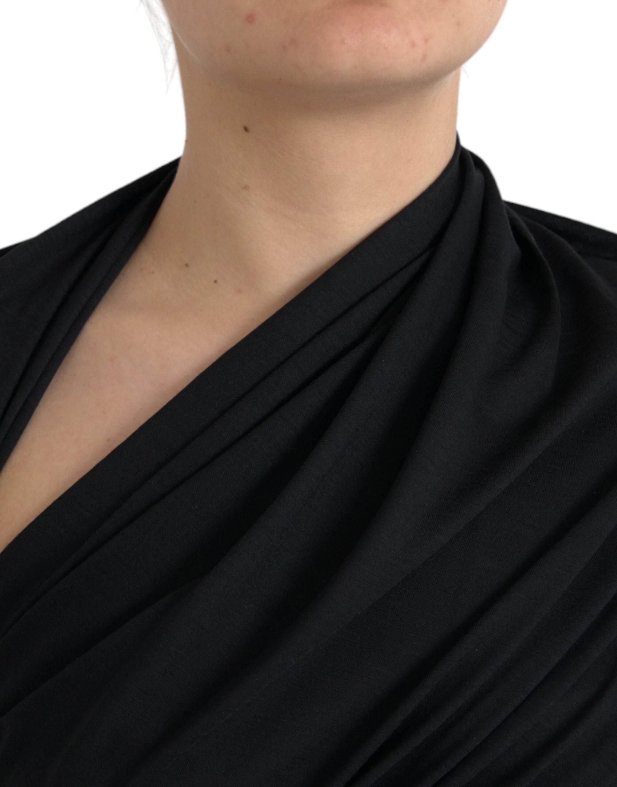 Dolce & Gabbana Black Wool Cutout Asymmetric Long Sleeve Top - Hilstor