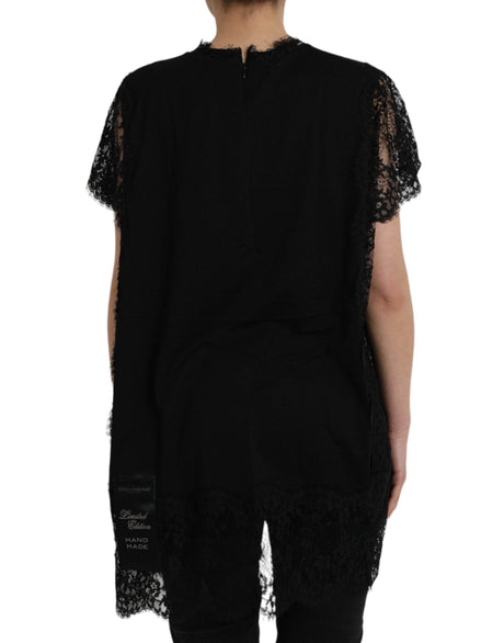 Dolce & Gabbana Black Sacred Heart Print Cotton Lace T-shirt - Hilstor