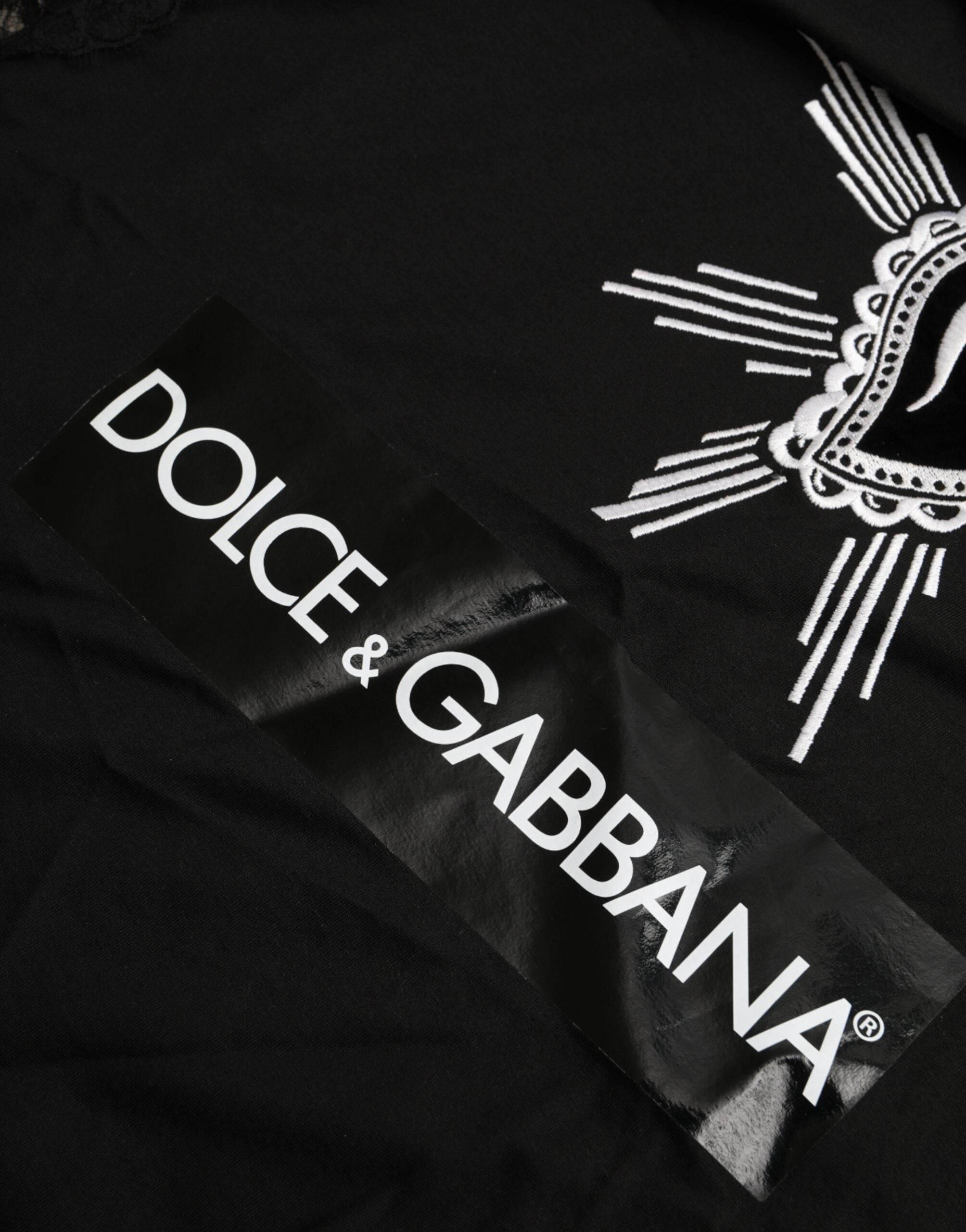 Dolce & Gabbana Black Sacred Heart Print Cotton Lace T-shirt - Hilstor