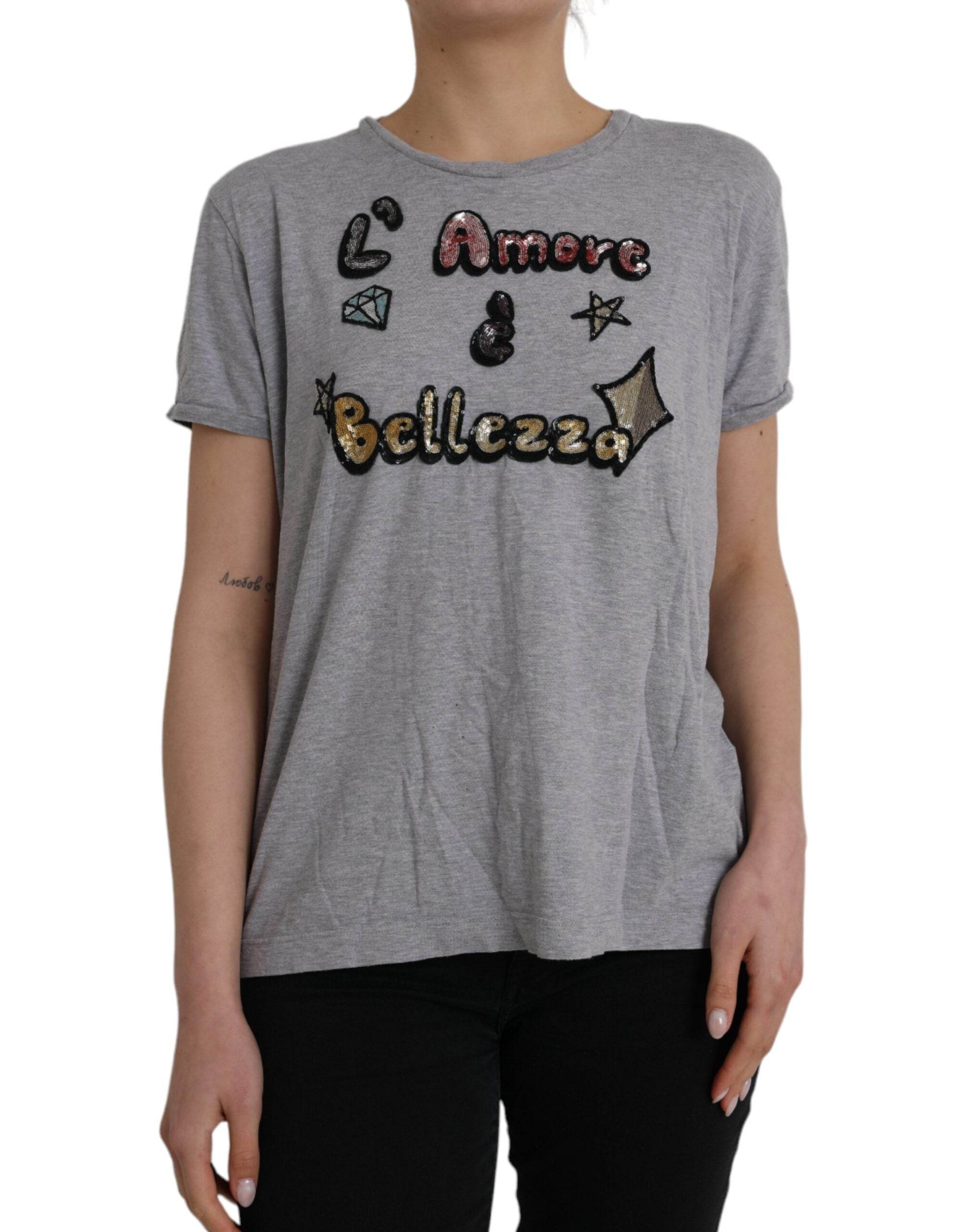 Dolce & Gabbana Gray Cotton L'Amore E'Bellezza Top T-shirt - Hilstor