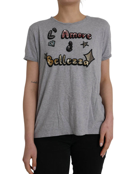 Dolce & Gabbana Gray Cotton L'Amore E'Bellezza Top T-shirt - Hilstor