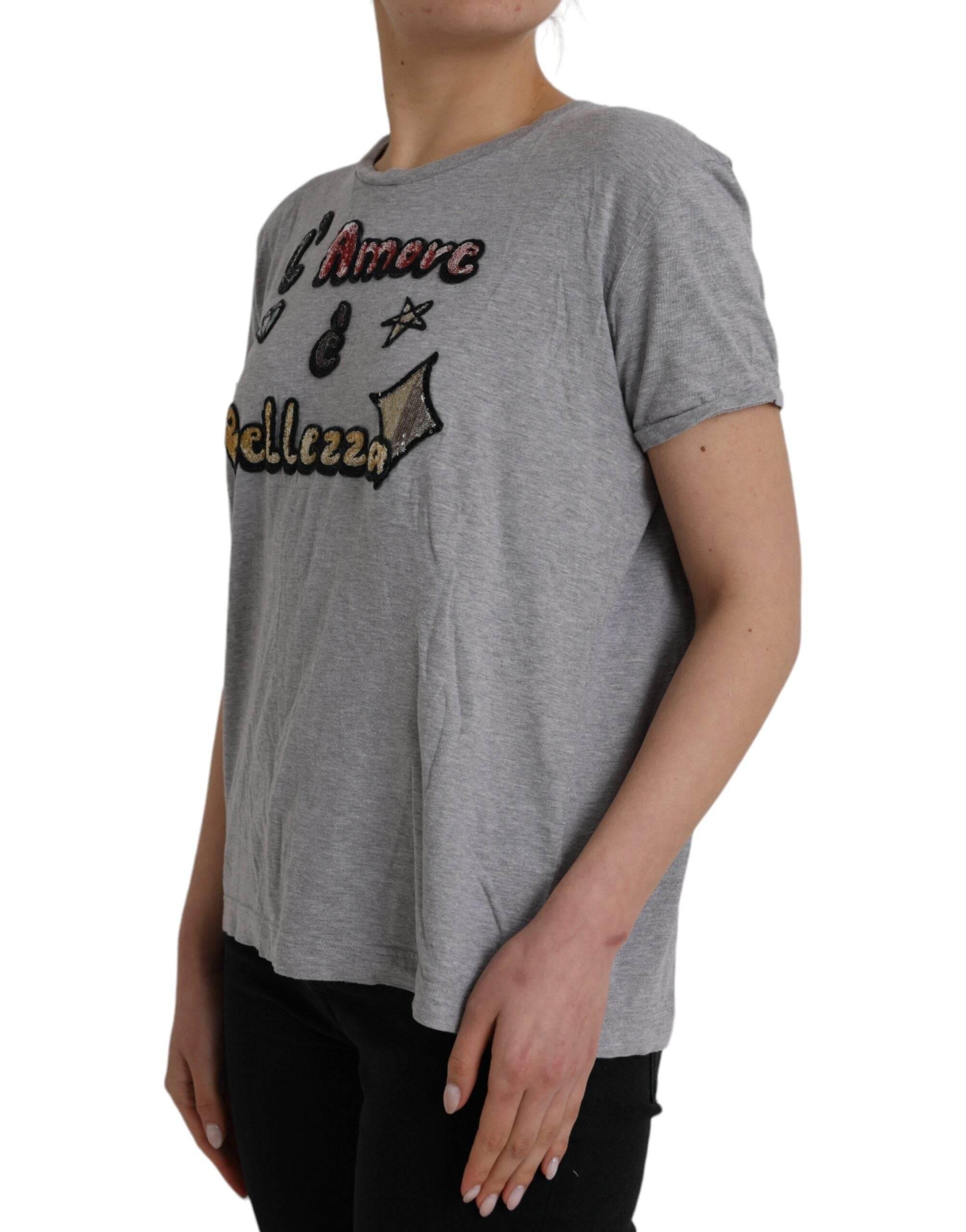 Dolce & Gabbana Gray Cotton L'Amore E'Bellezza Top T-shirt - Hilstor