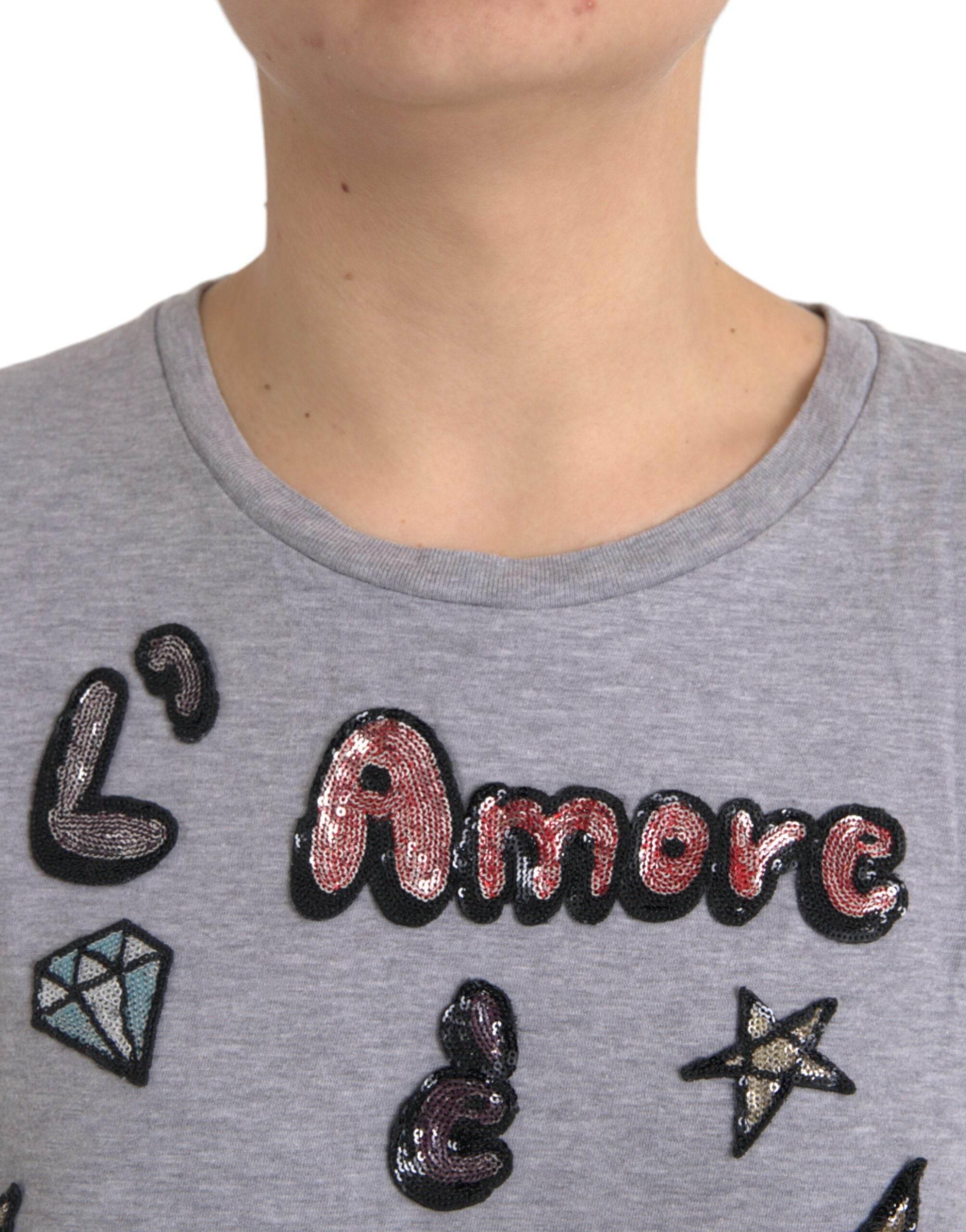 Dolce & Gabbana Gray Cotton L'Amore E'Bellezza Top T-shirt - Hilstor